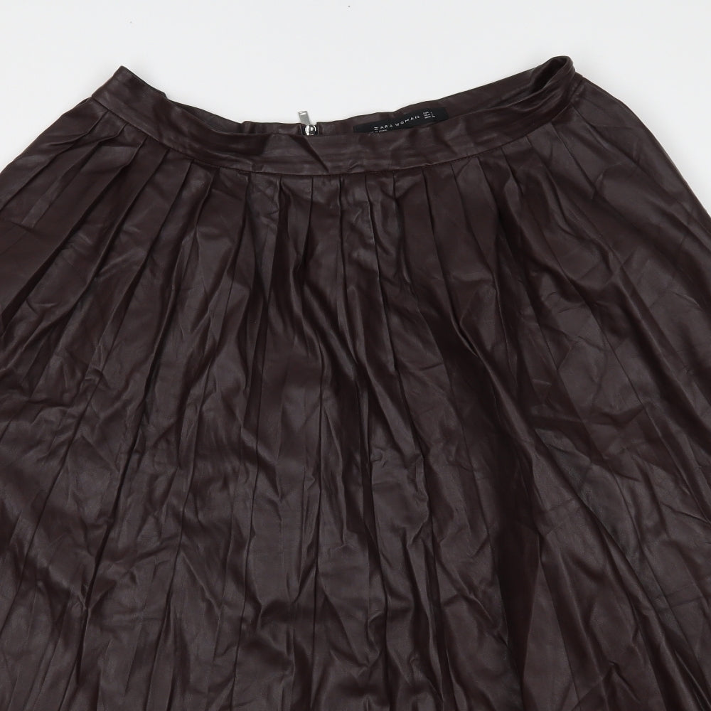 Zara Womens Brown   Pleated Skirt Size L