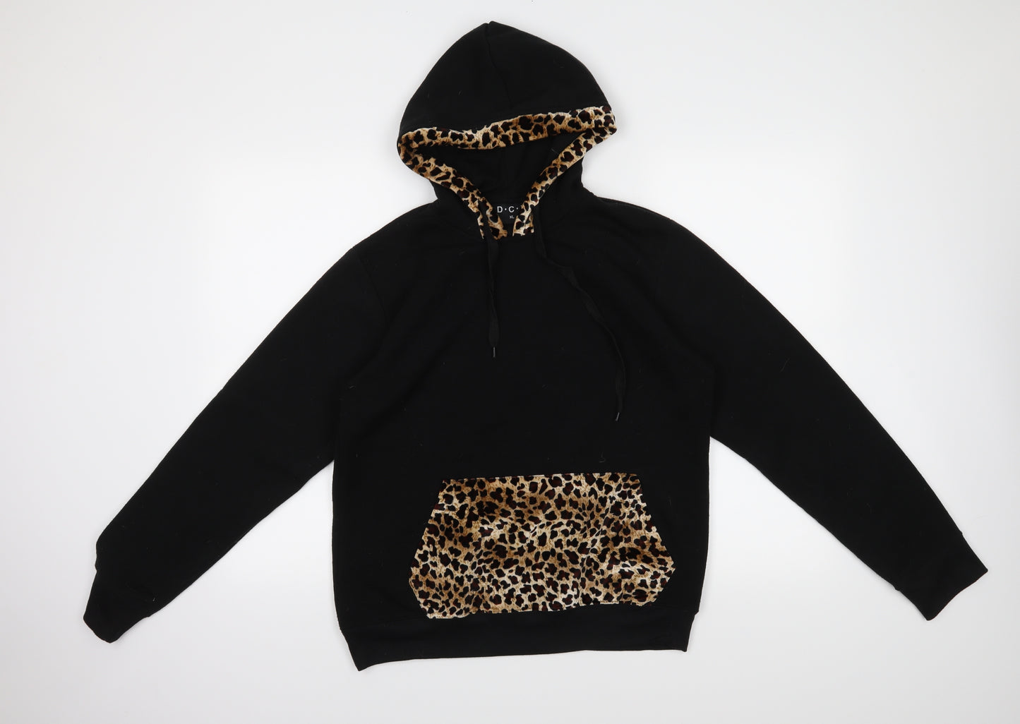 DCZ Womens Black Animal Print  Pullover Hoodie Size XL