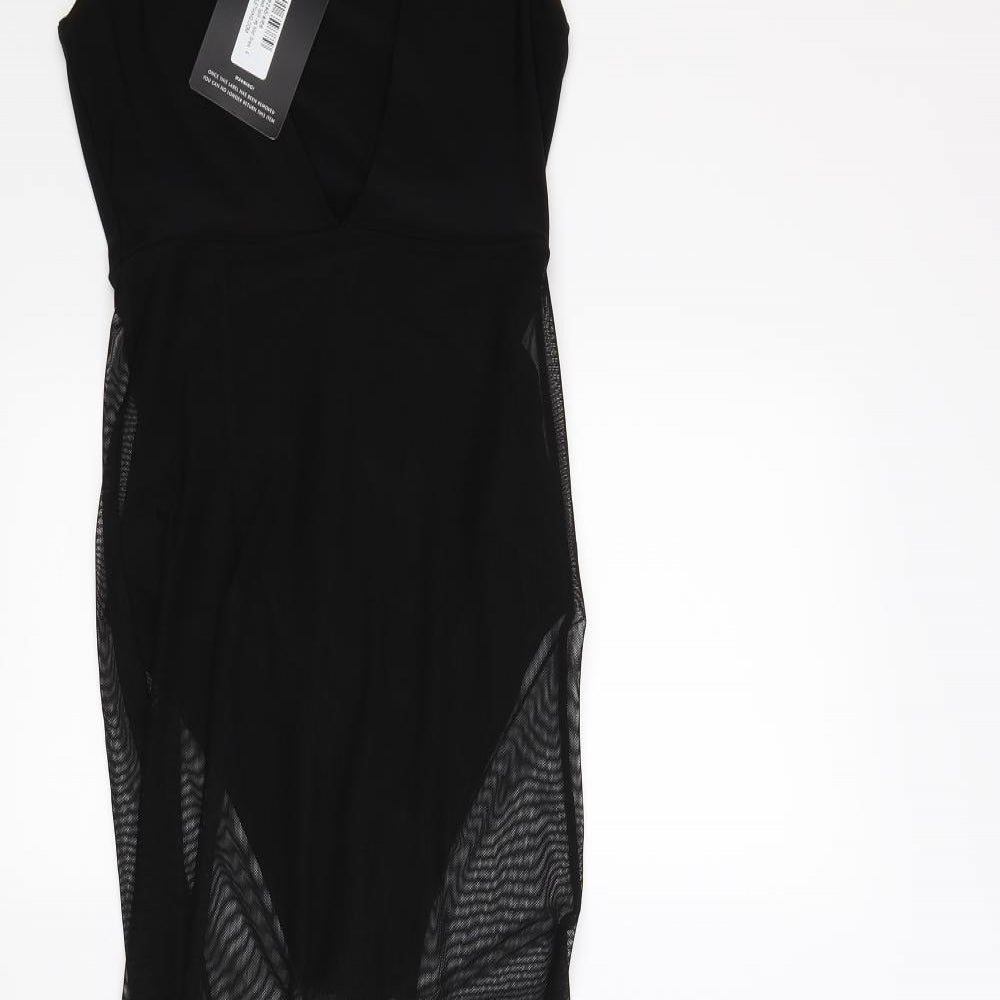 Pretty little thing Womens Black  Chiffon Bodysuit One-Piece Size 6