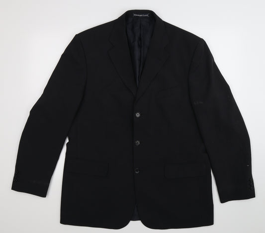 Front view of Greenwoods men’s black jacket suit jacket, size 42