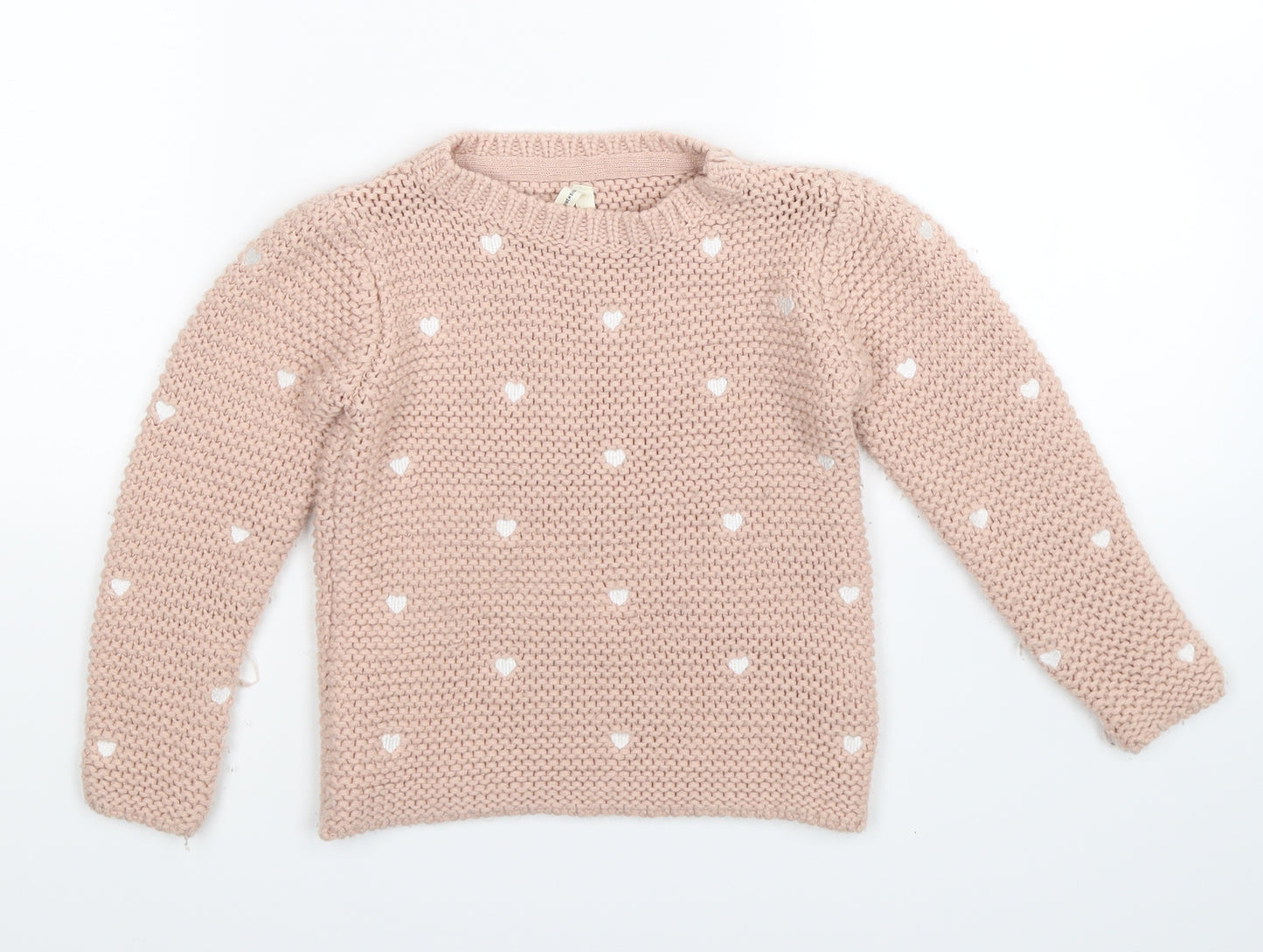 Young Dimension Girls Pink  Knit Pullover Jumper Size 5-6 Years  - hearts