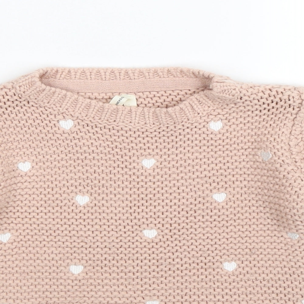 Young Dimension Girls Pink  Knit Pullover Jumper Size 5-6 Years  - hearts