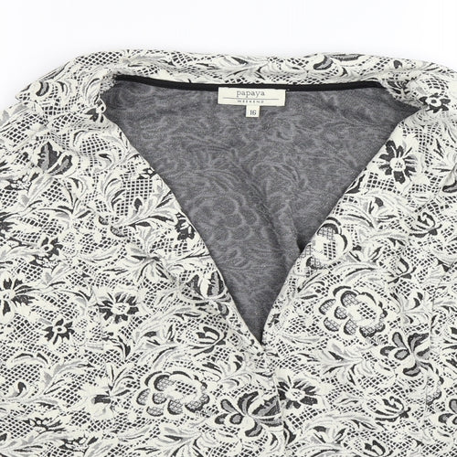Papaya Womens Beige Floral Knit Jacket Blazer Size 16