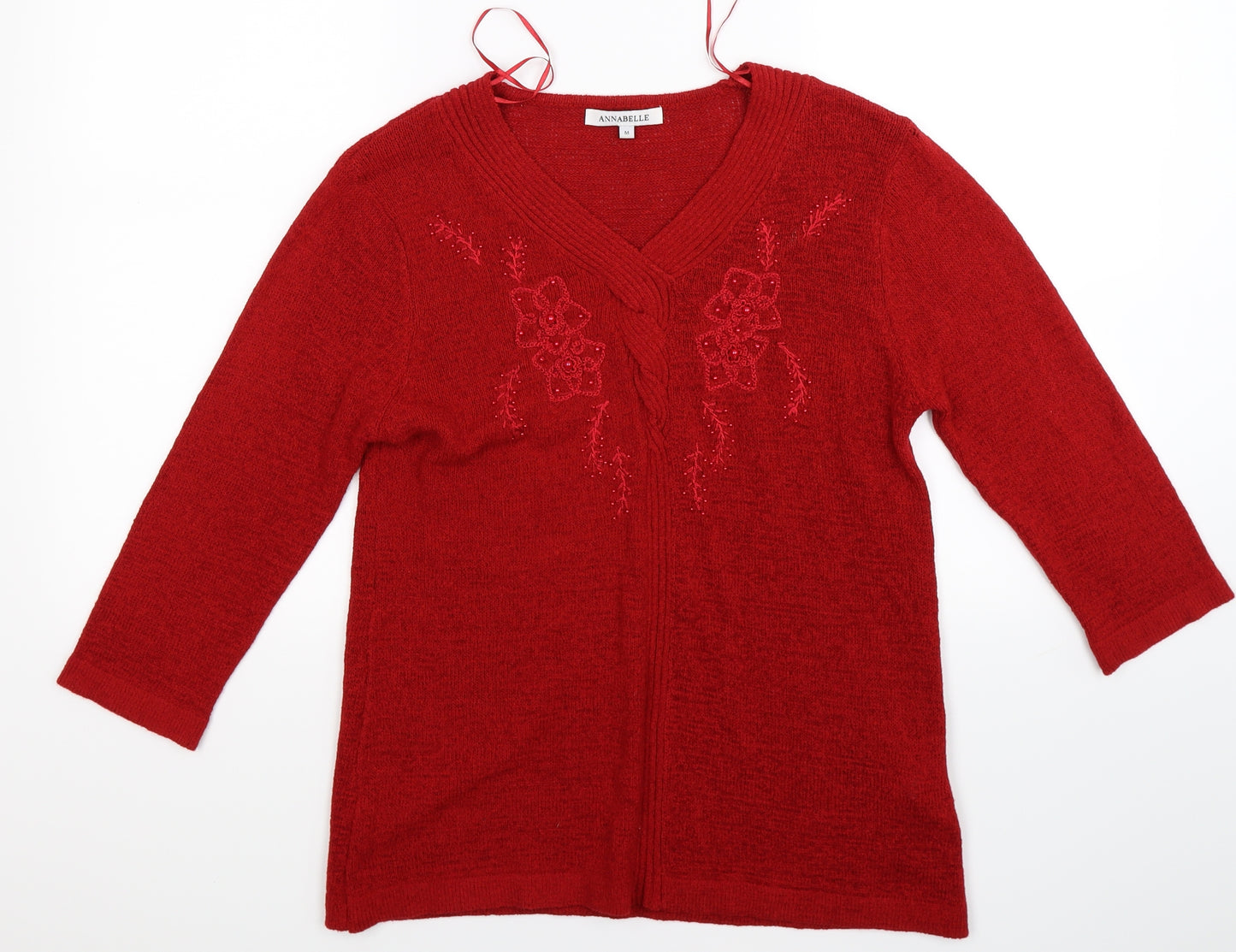 Annabelle Womens Red Floral Knit Pullover Jumper Size M