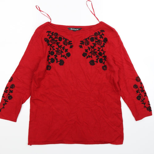 Bonmarché Womens Red Floral Knit Pullover Jumper Size 8