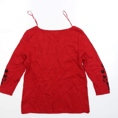 Bonmarché Womens Red Floral Knit Pullover Jumper Size 8