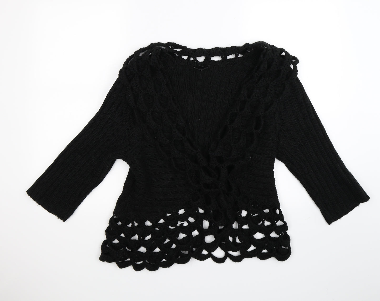 CASAMIA Womens Black Striped Knit Cardigan Jumper Size S