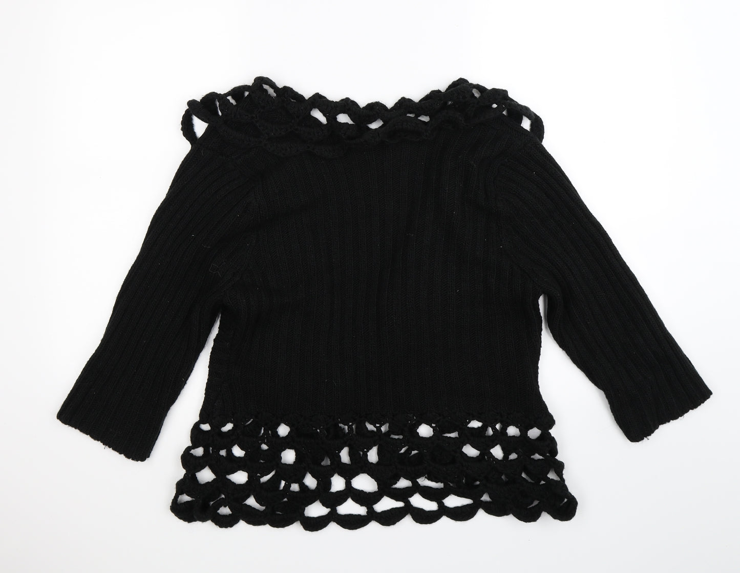 CASAMIA Womens Black Striped Knit Cardigan Jumper Size S