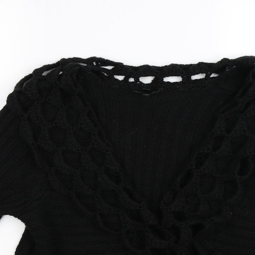 CASAMIA Womens Black Striped Knit Cardigan Jumper Size S
