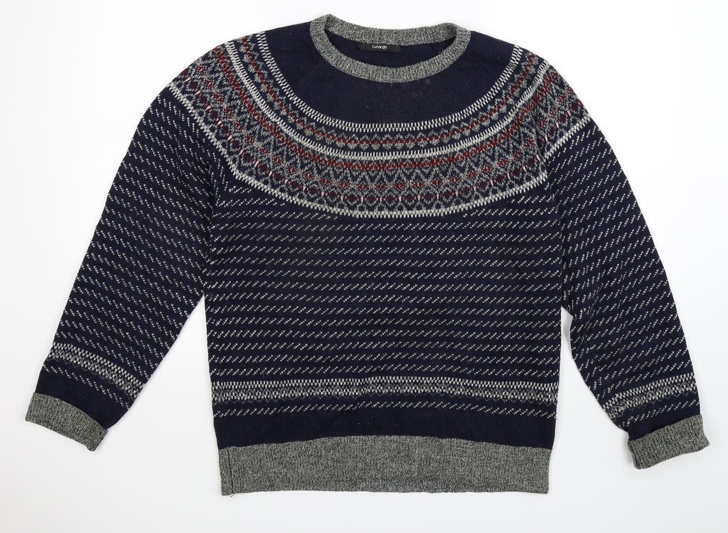 FGEORGE Mens Blue Animal Print Knit Pullover Jumper Size S