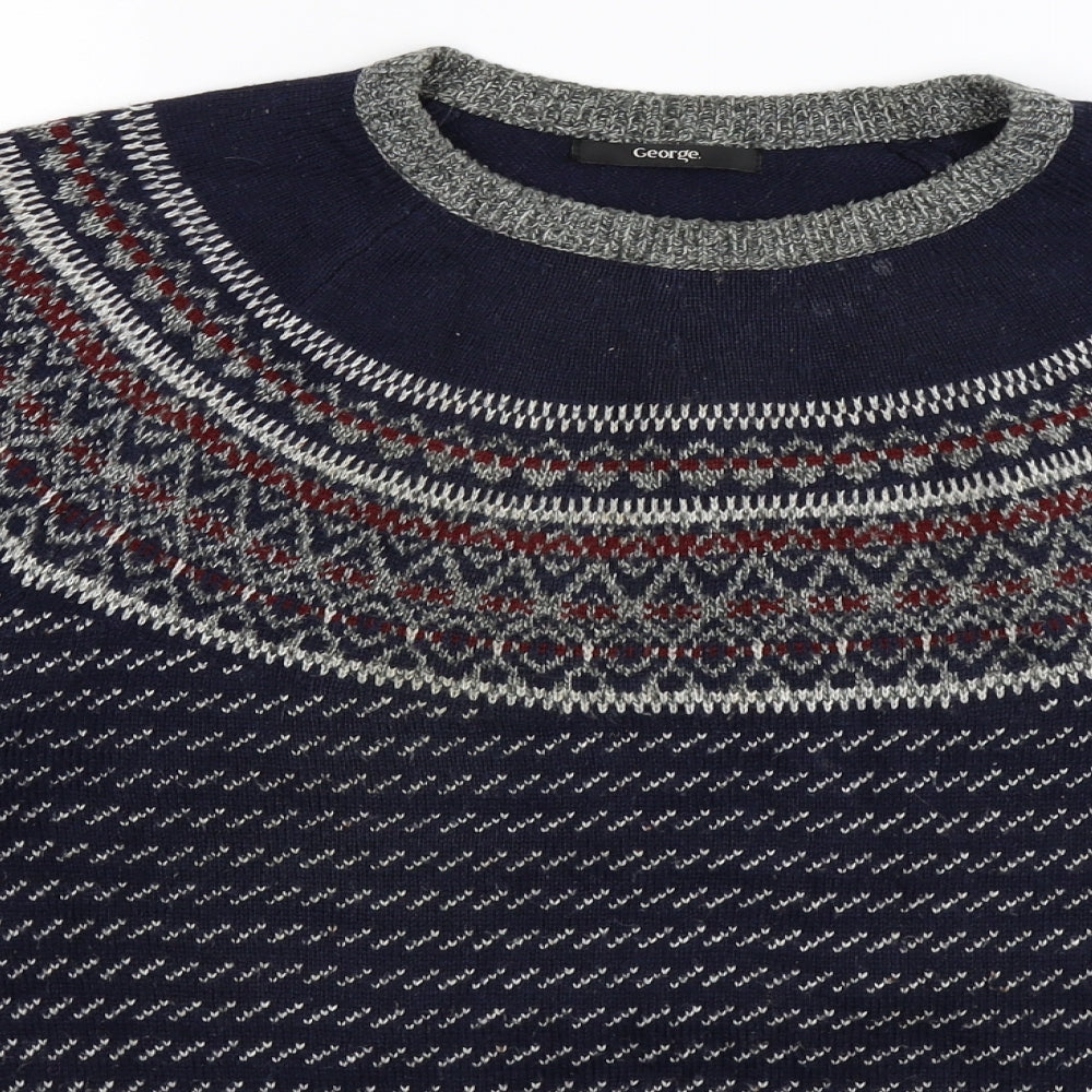 FGEORGE Mens Blue Animal Print Knit Pullover Jumper Size S
