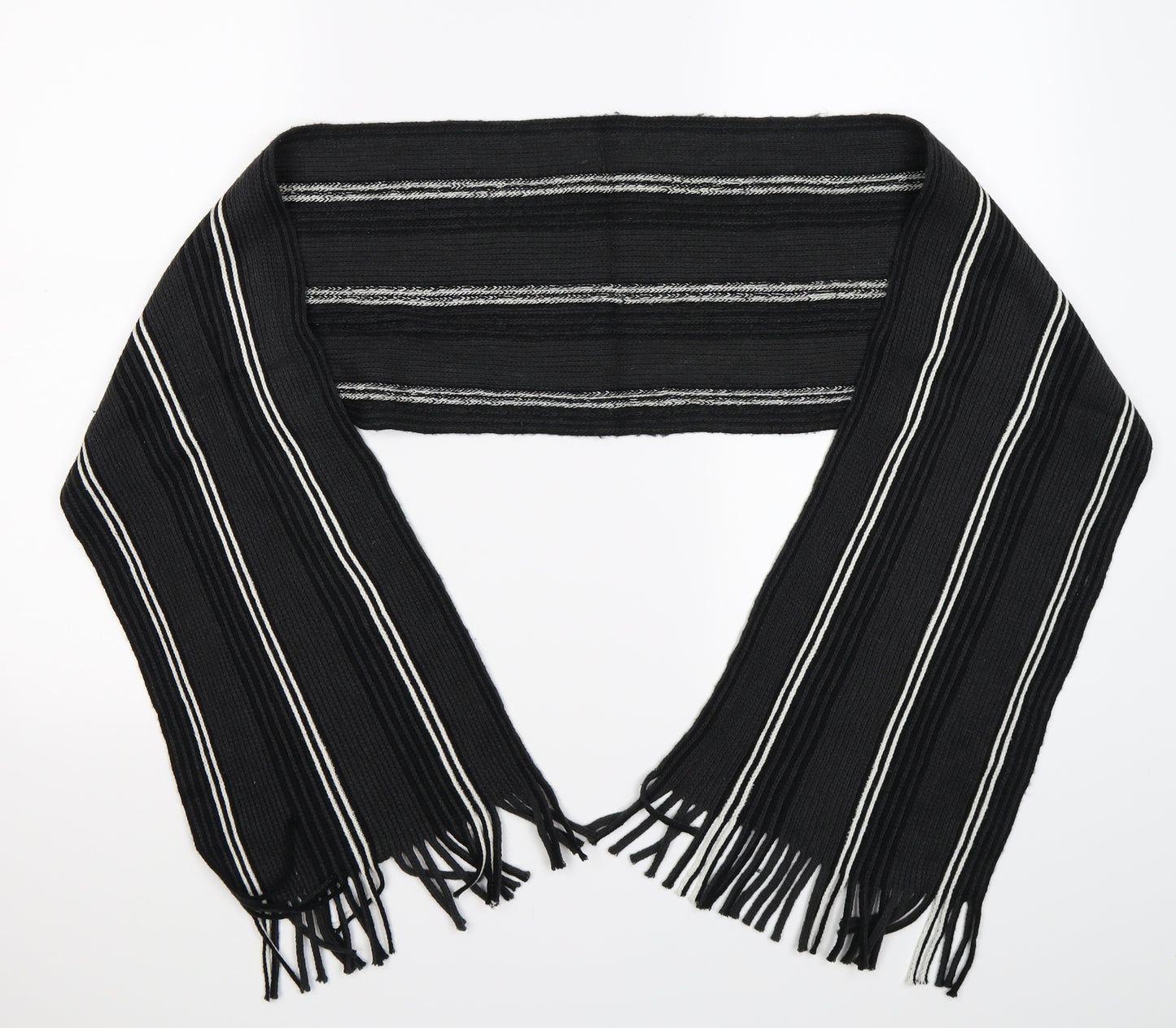 Avenue Mens Grey Striped Knit Scarf  One Size