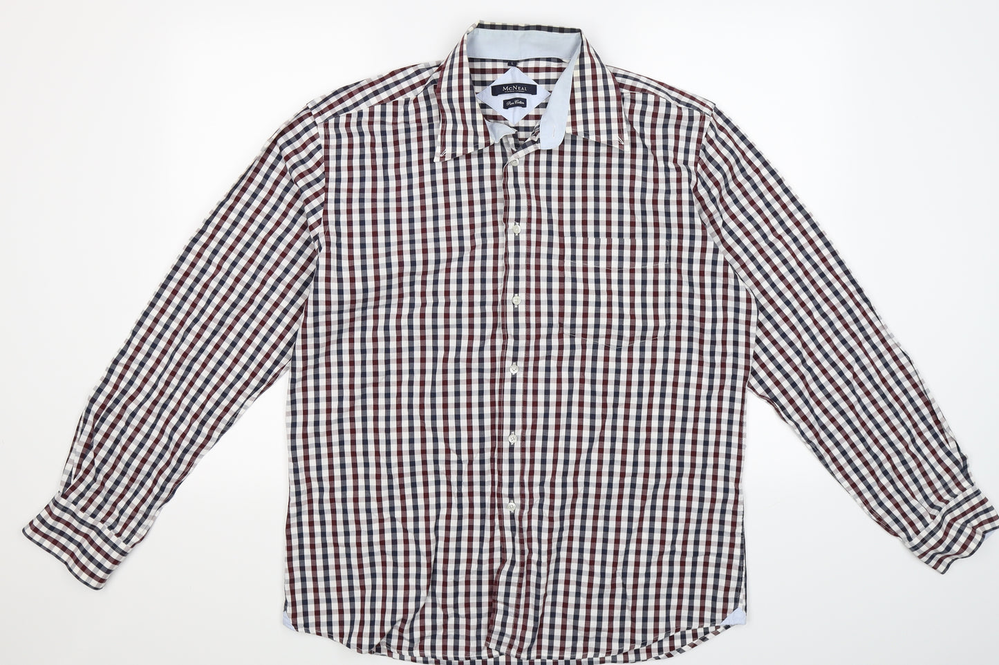 MCNEAL Mens Blue Check   Button-Up Size L