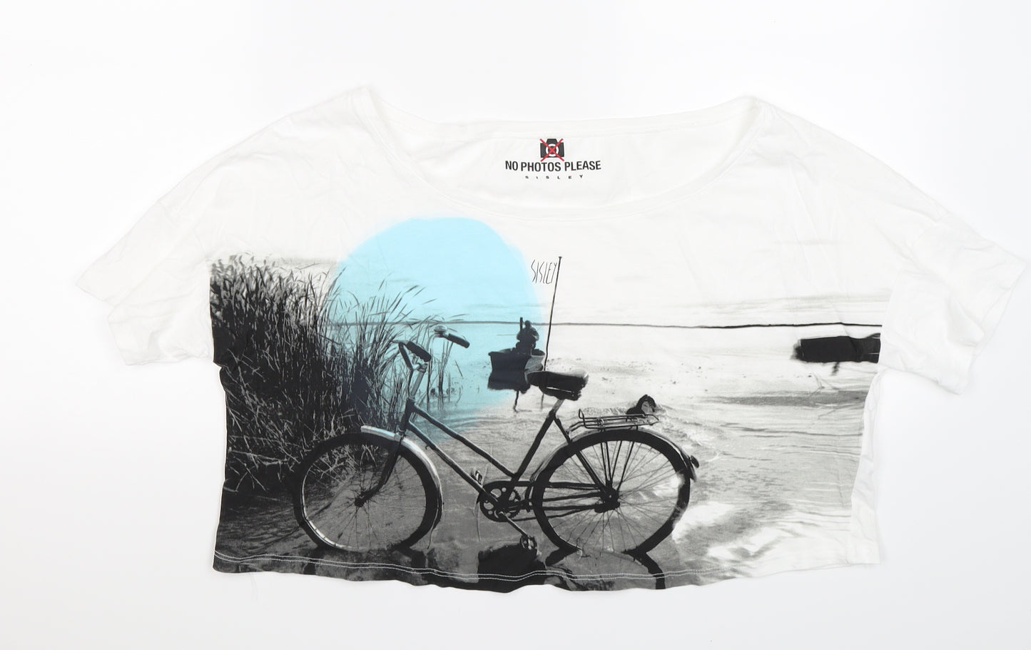 Sisley Womens White   Cropped T-Shirt Size M  - bicycle
