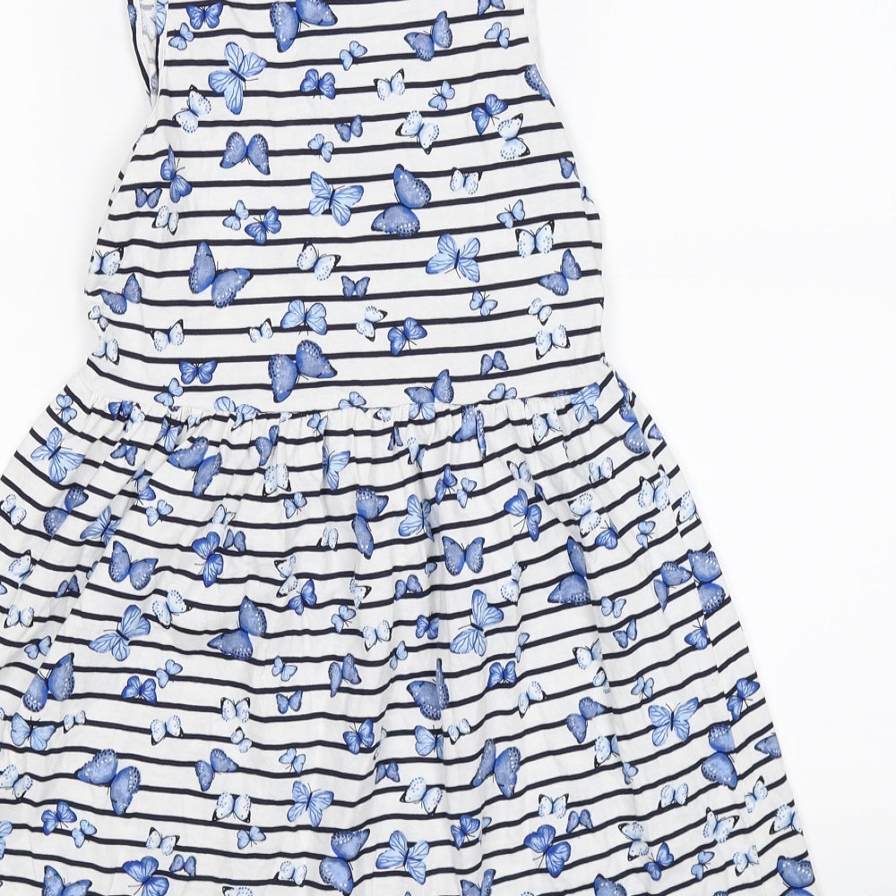 H&M Girls Blue Striped  T-Shirt Dress  Size 10-11 Years  - butterflies