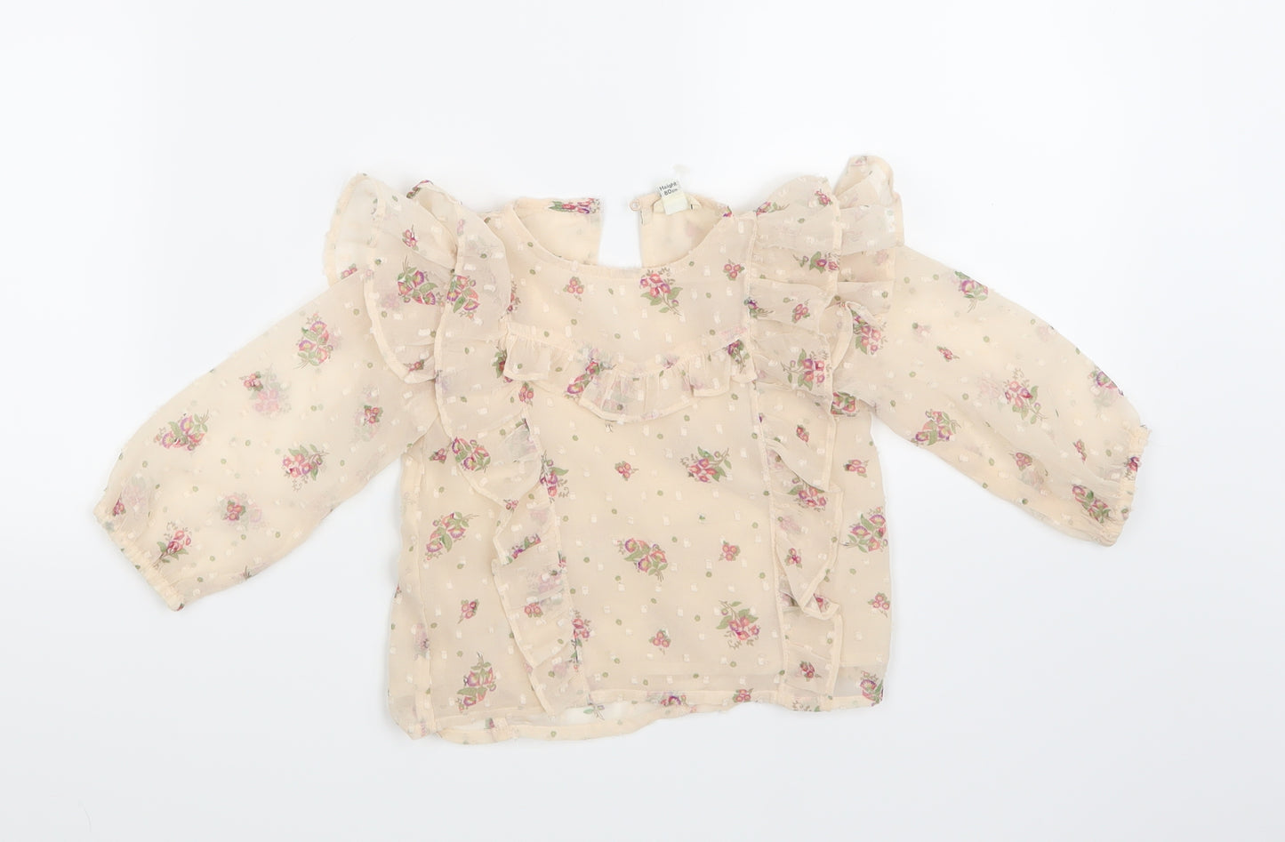 River Island Girls Beige Floral  Pullover Blouse Size 12-18 Months
