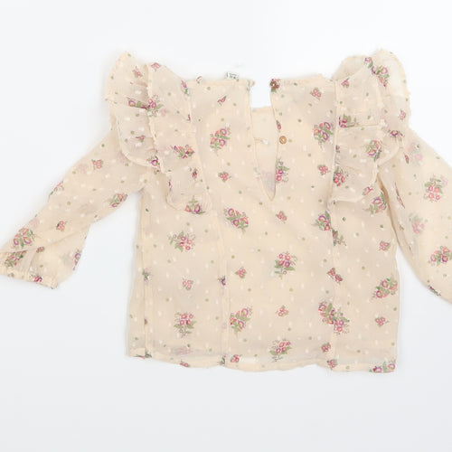 River Island Girls Beige Floral  Pullover Blouse Size 12-18 Months