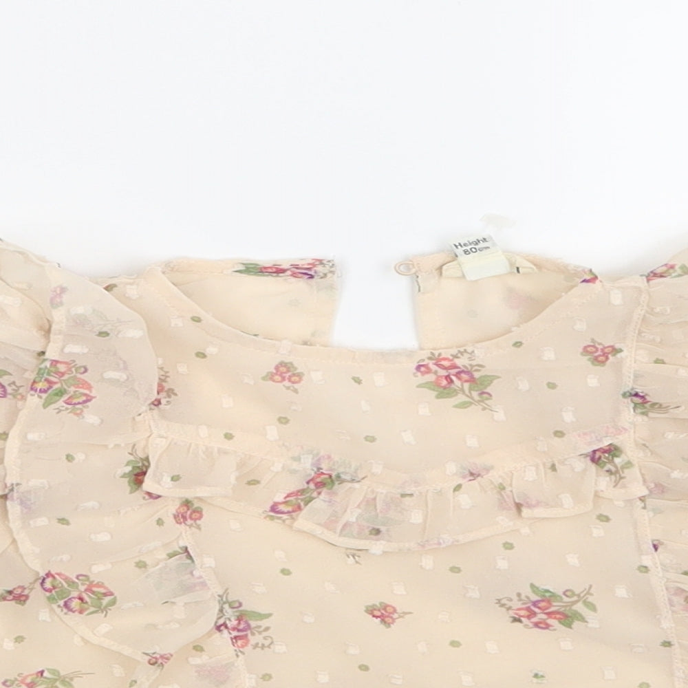 River Island Girls Beige Floral  Pullover Blouse Size 12-18 Months