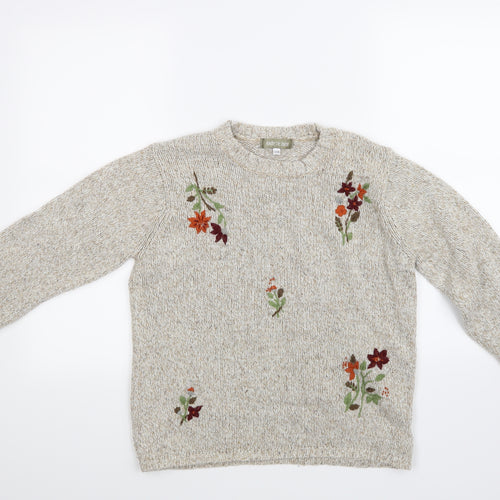 Andre De Brett Womens Beige Floral  Pullover Jumper Size 12