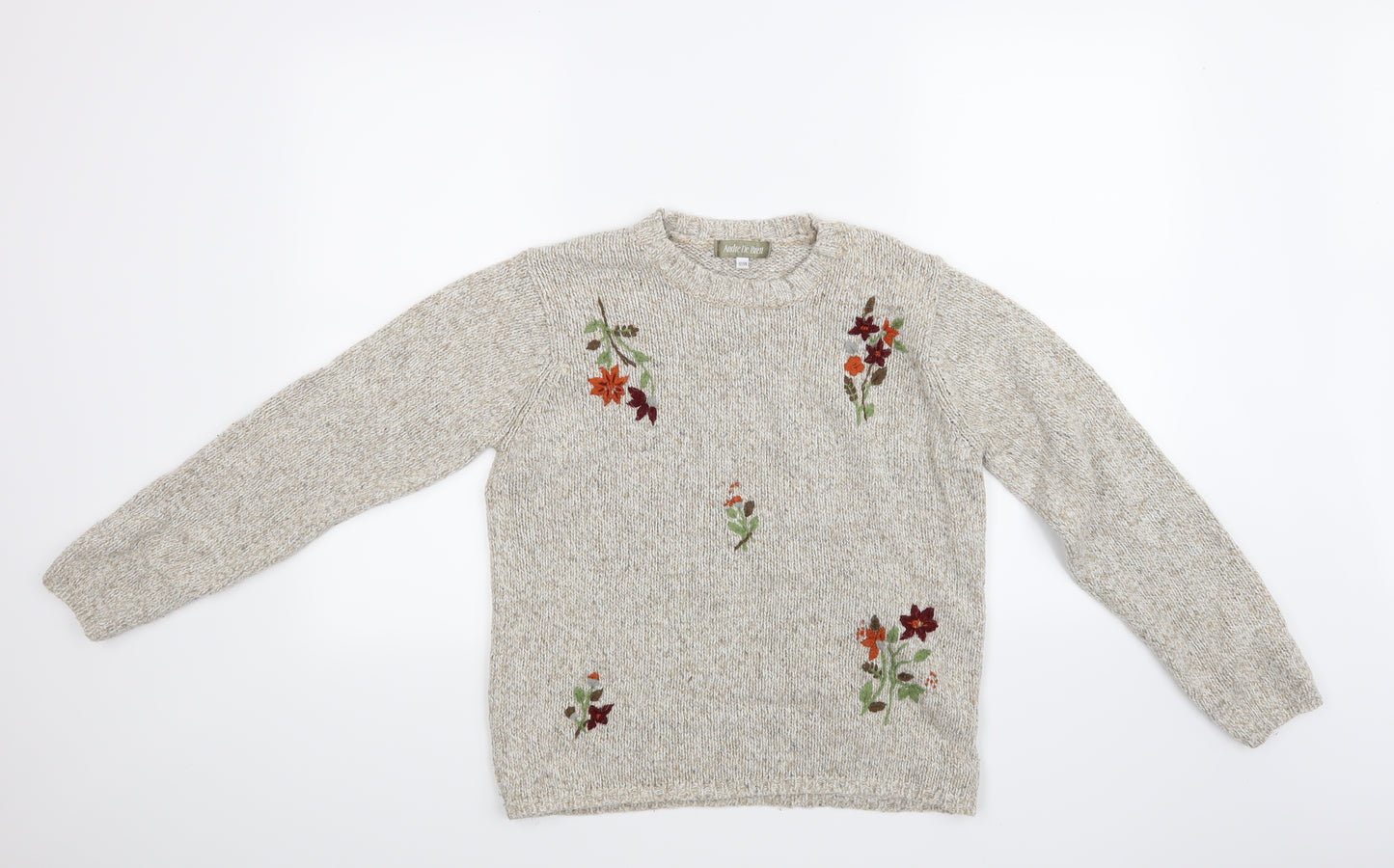 Andre De Brett Womens Beige Floral  Pullover Jumper Size 12