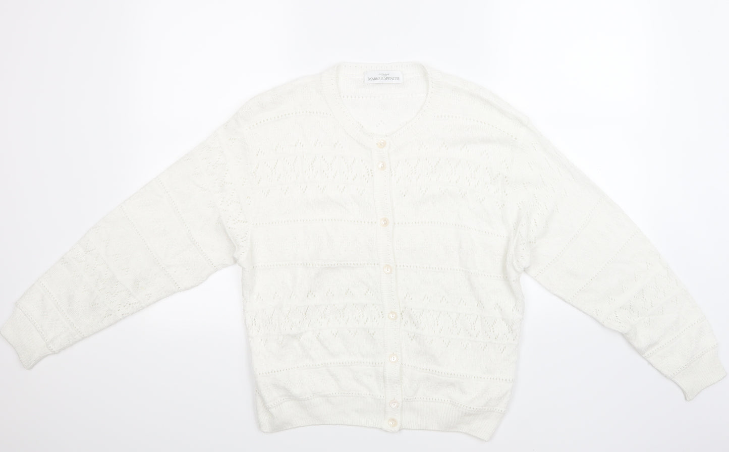 Marks and Spencer Womens White Geometric  Cardigan Jumper Size 12