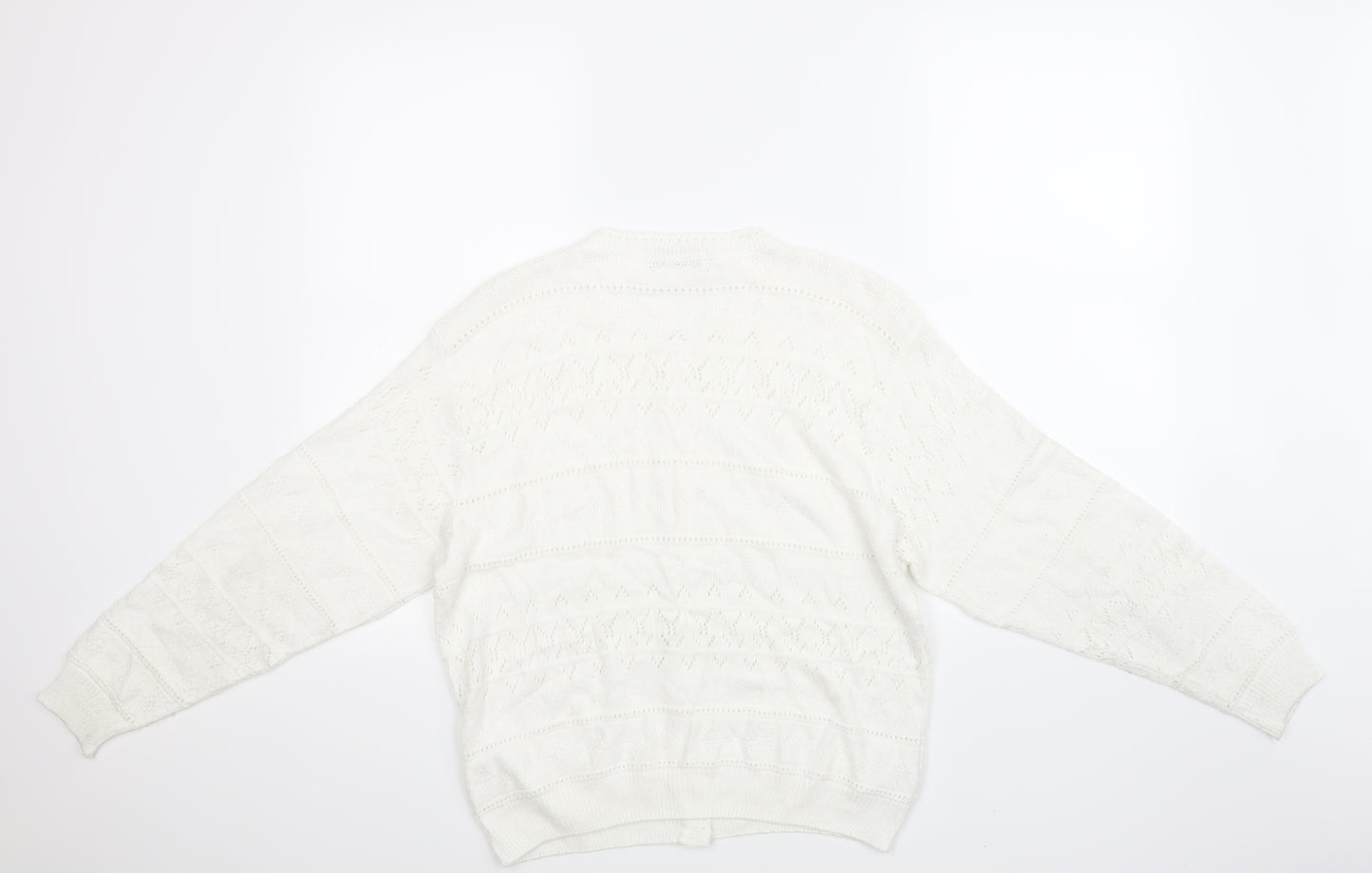 Marks and Spencer Womens White Geometric  Cardigan Jumper Size 12