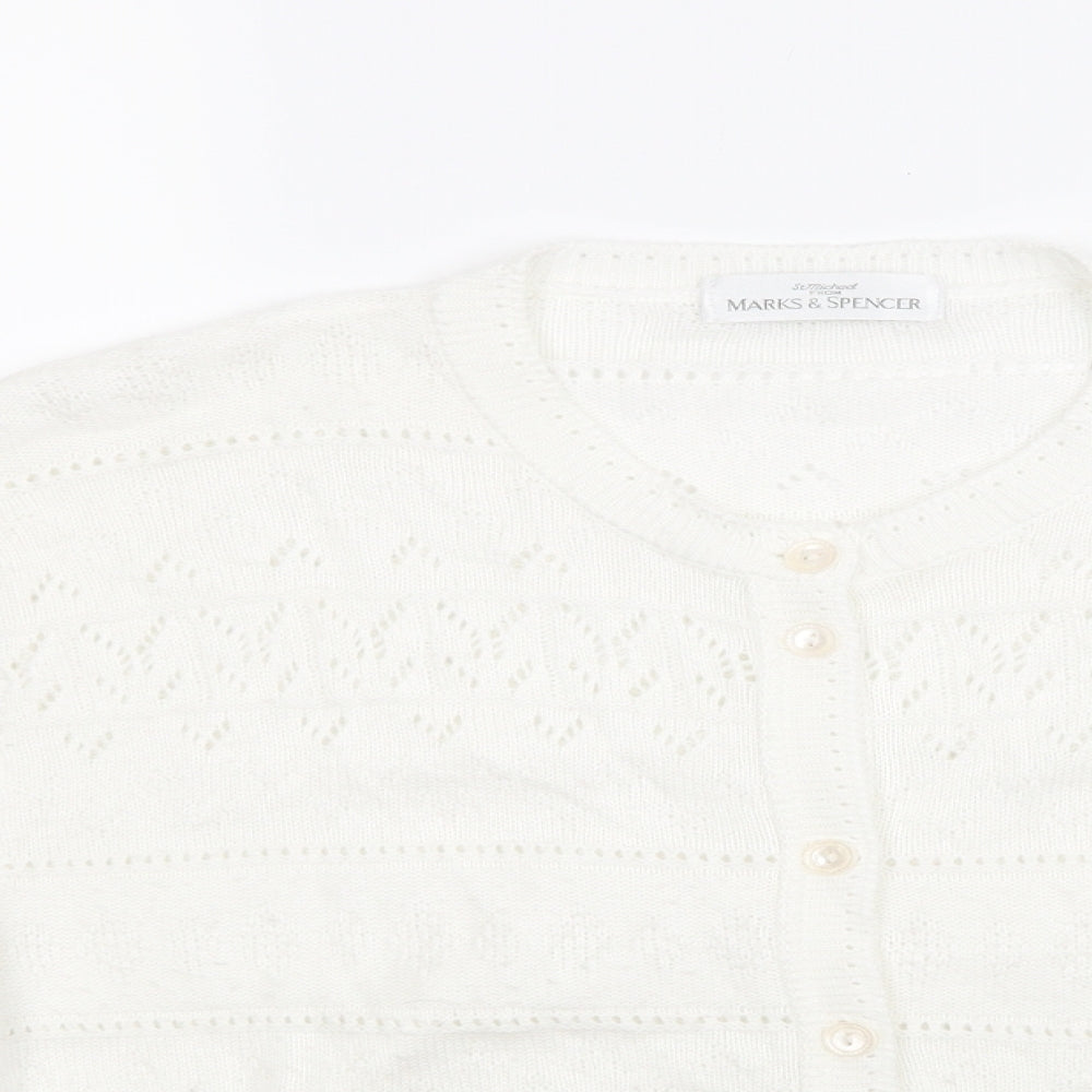 Marks and Spencer Womens White Geometric  Cardigan Jumper Size 12