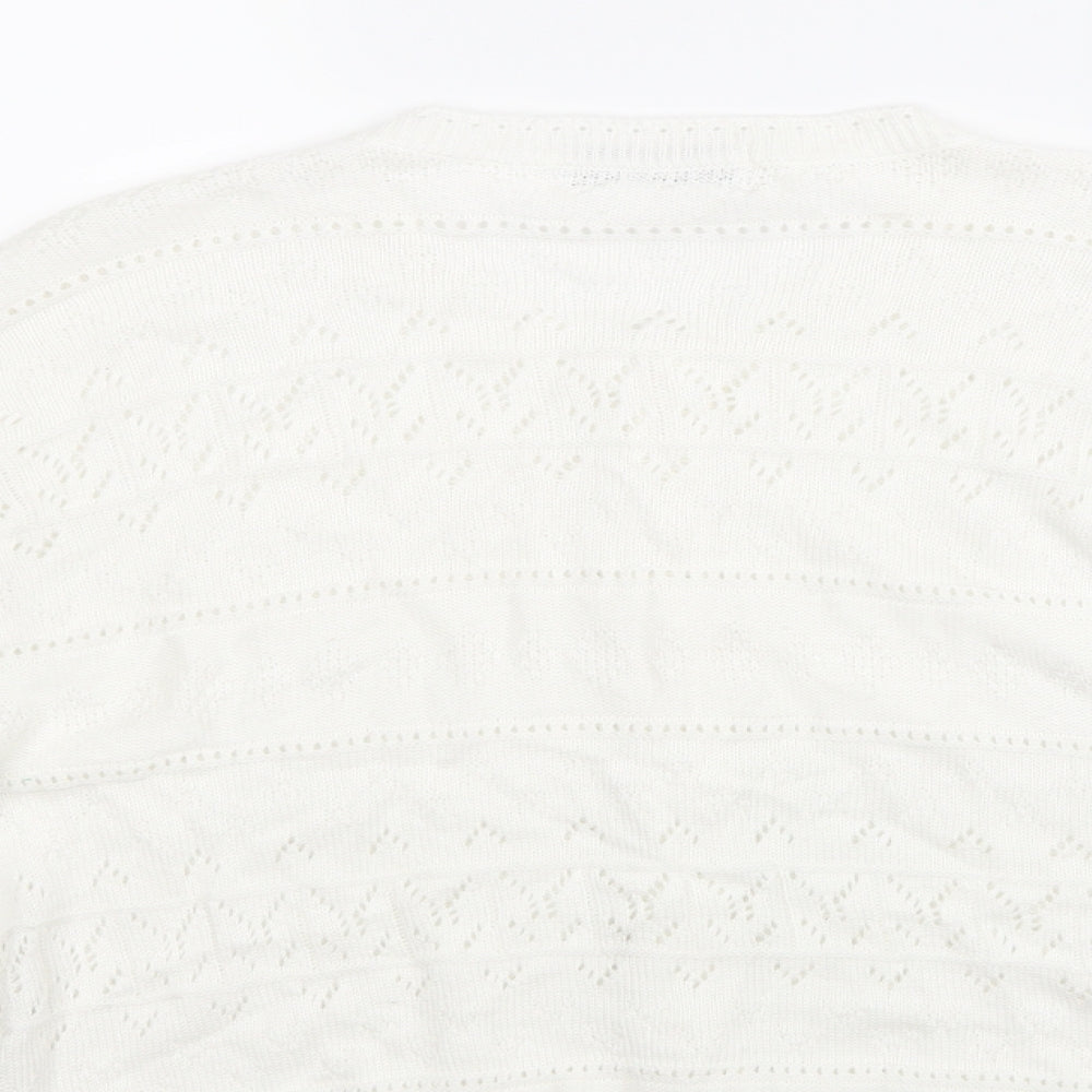 Marks and Spencer Womens White Geometric  Cardigan Jumper Size 12