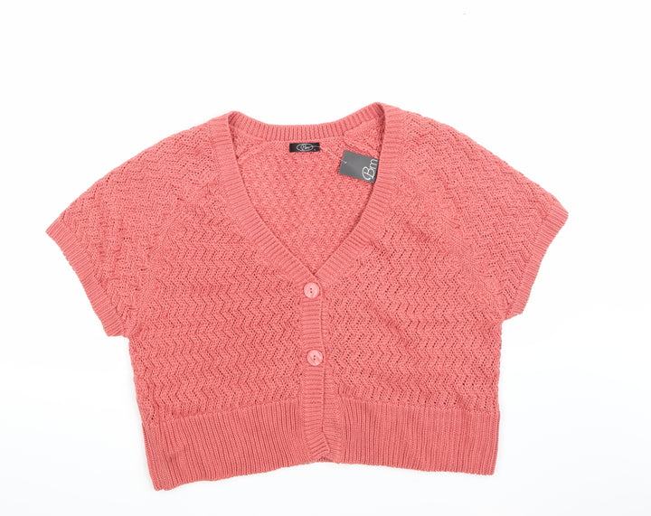 BM Womens Pink Geometric Cardigan Jumper Size 14