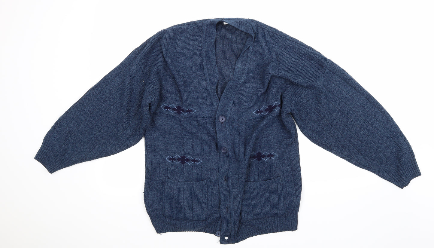 nobel Mens Blue Argyle/Diamond  Cardigan Jumper Size M