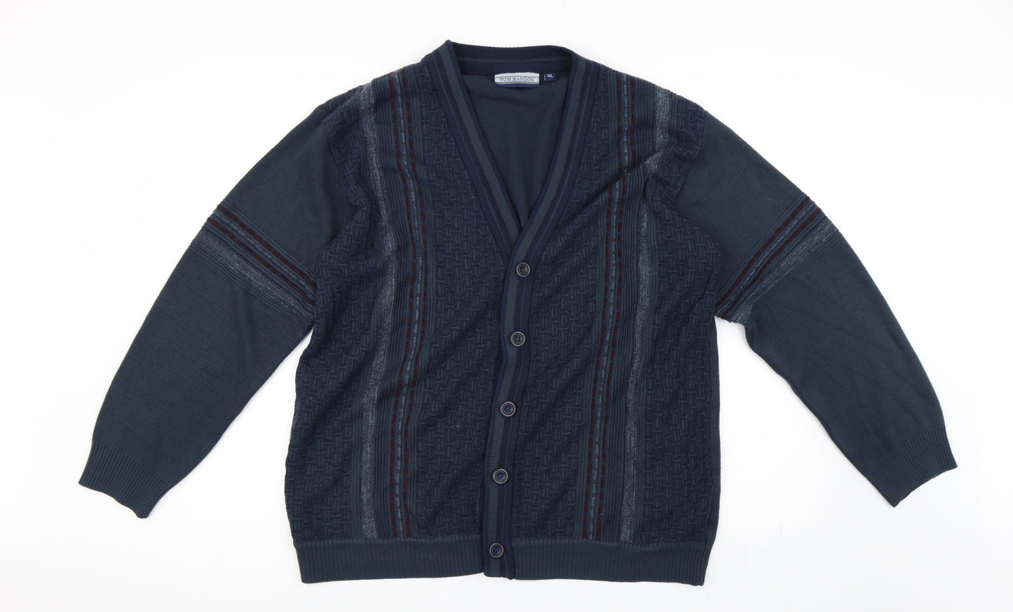 Tom Hanson Mens Blue Striped  Cardigan Jumper Size XL
