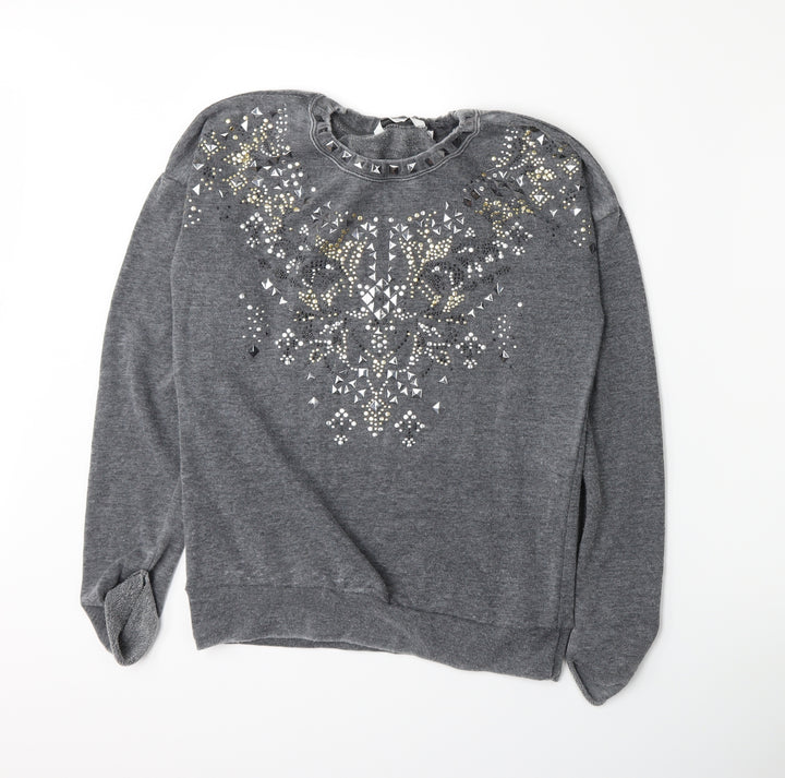 New Look Womens Grey Jacquard Pullover Sweatshirt Size 8