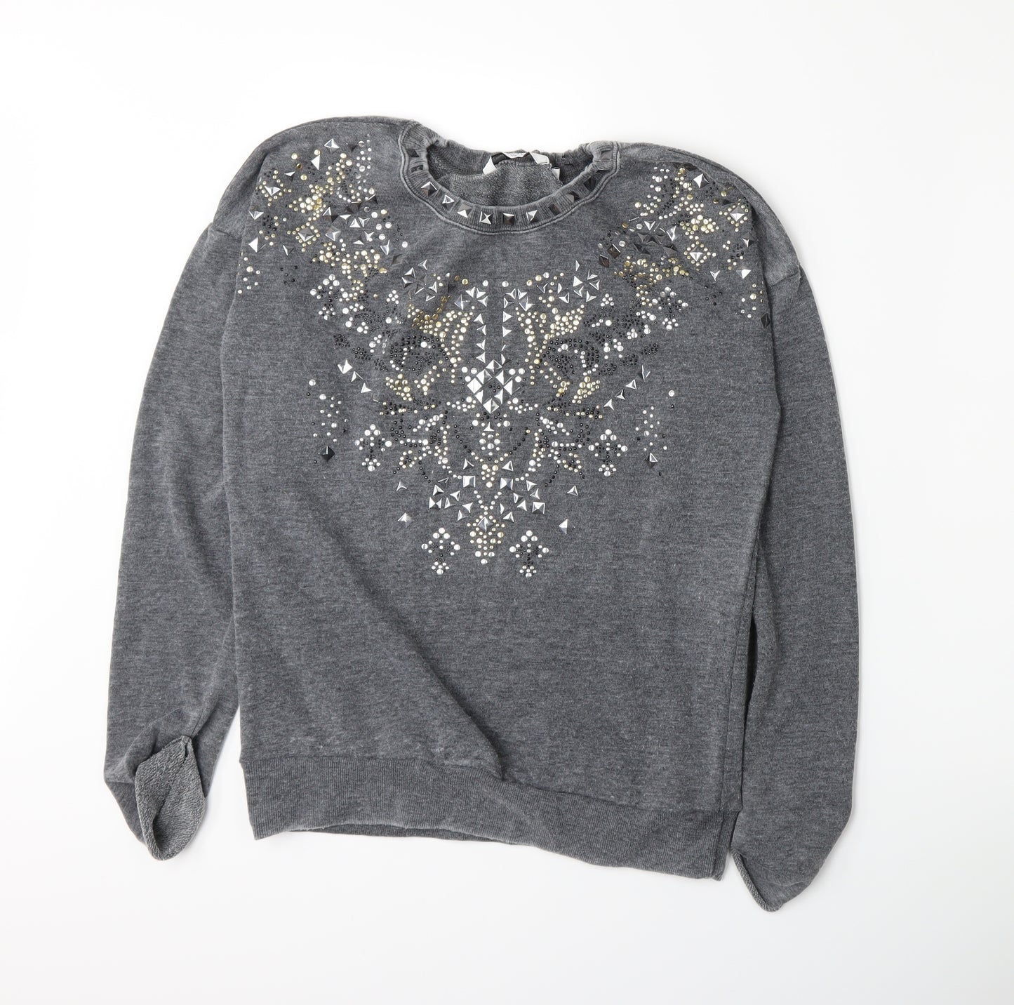New Look Womens Grey  Jacquard Pullover Sweatshirt Size 8