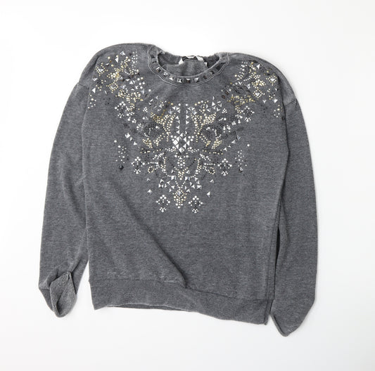 New Look Womens Grey  Jacquard Pullover Sweatshirt Size 8