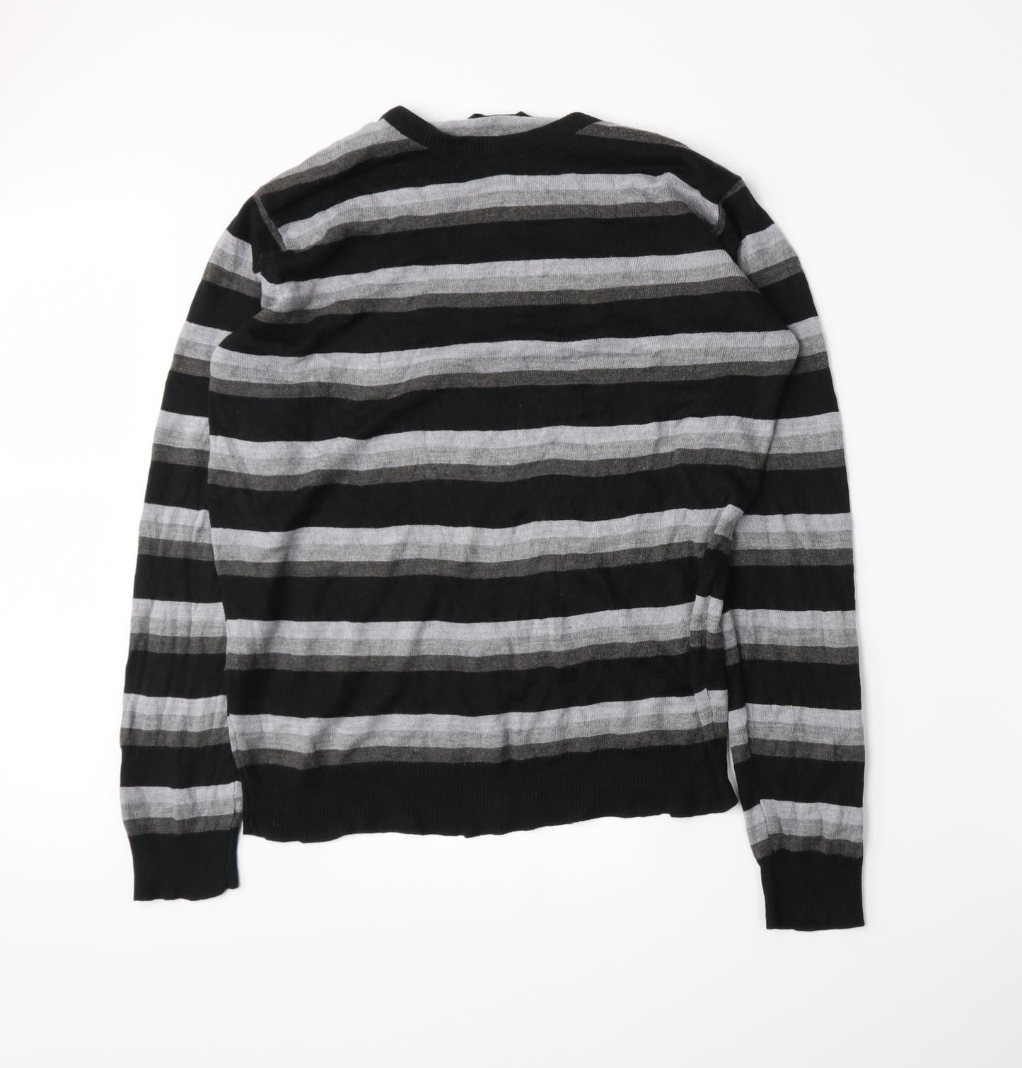 Cedar Wood State Mens Grey Striped Knit Pullover Jumper Size M
