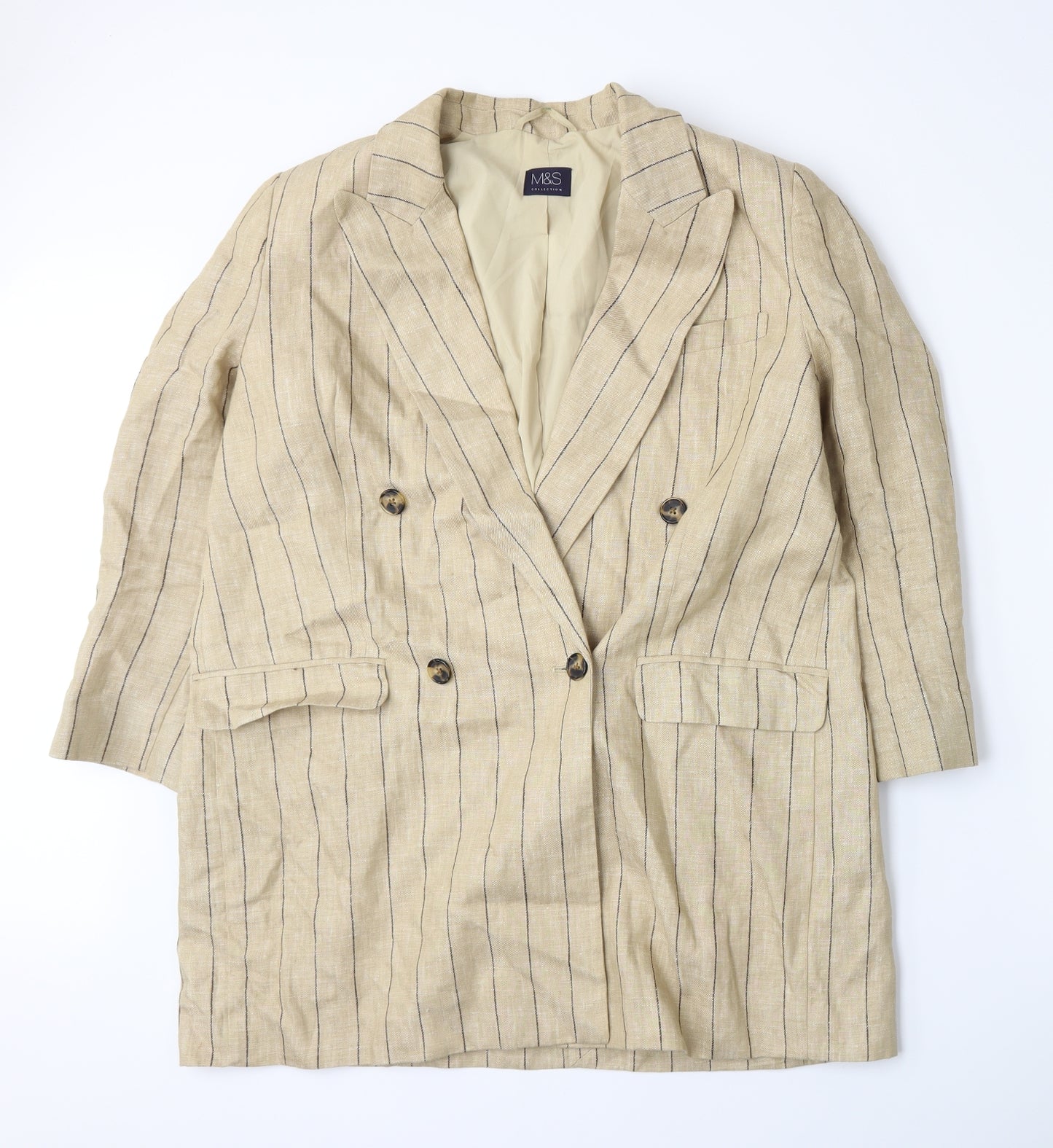Marks and Spencer Womens Beige Pinstripe  Jacket Suit Jacket Size 16