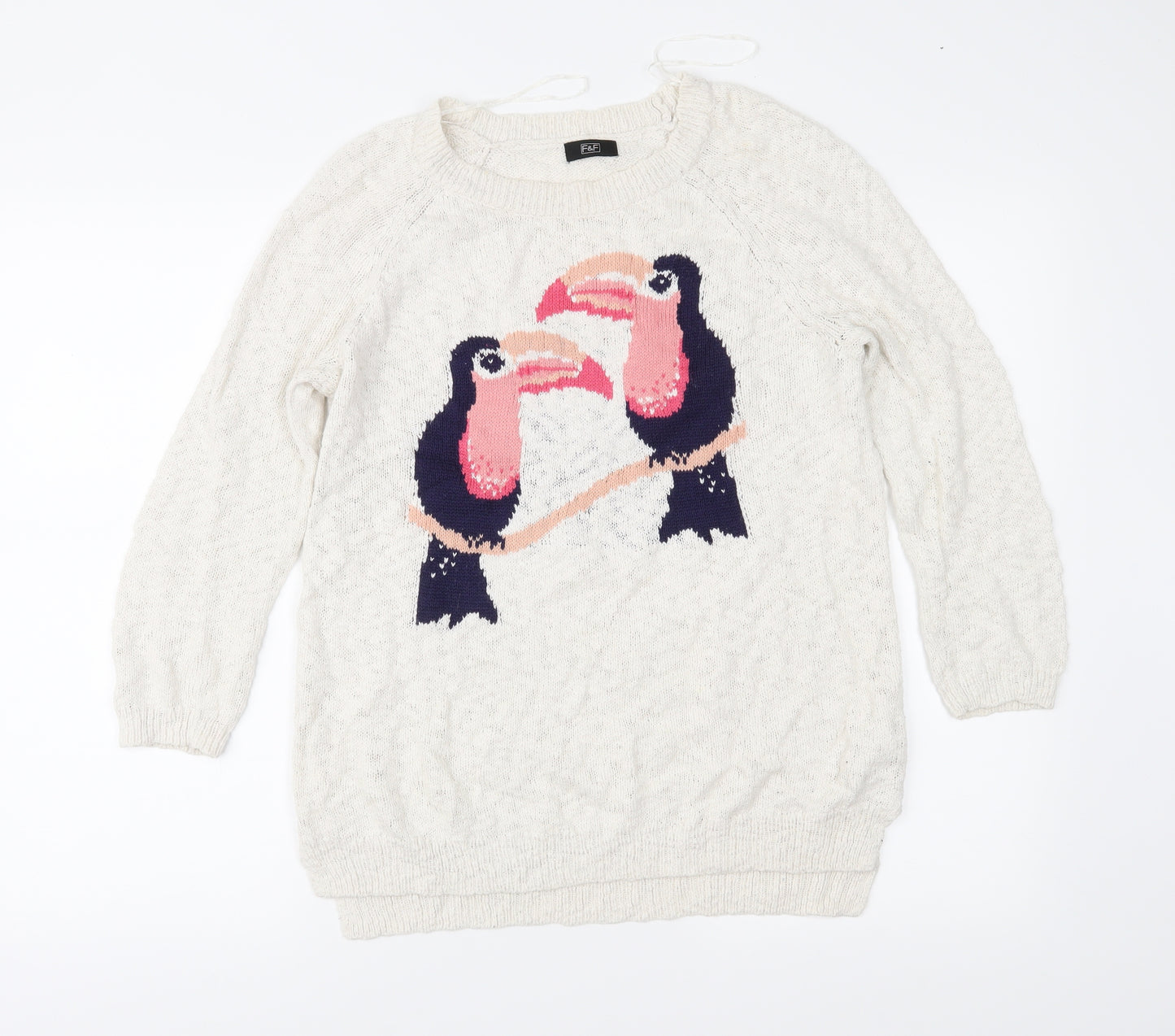 F&F Womens Ivory Fair Isle Knit Pullover Jumper Size 12  - Toucan