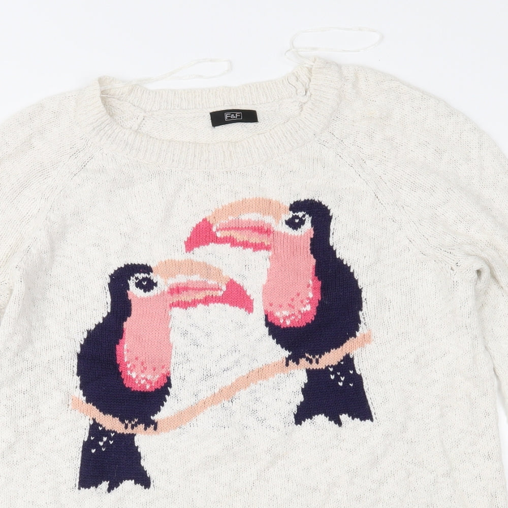 F&F Womens Ivory Fair Isle Knit Pullover Jumper Size 12  - Toucan