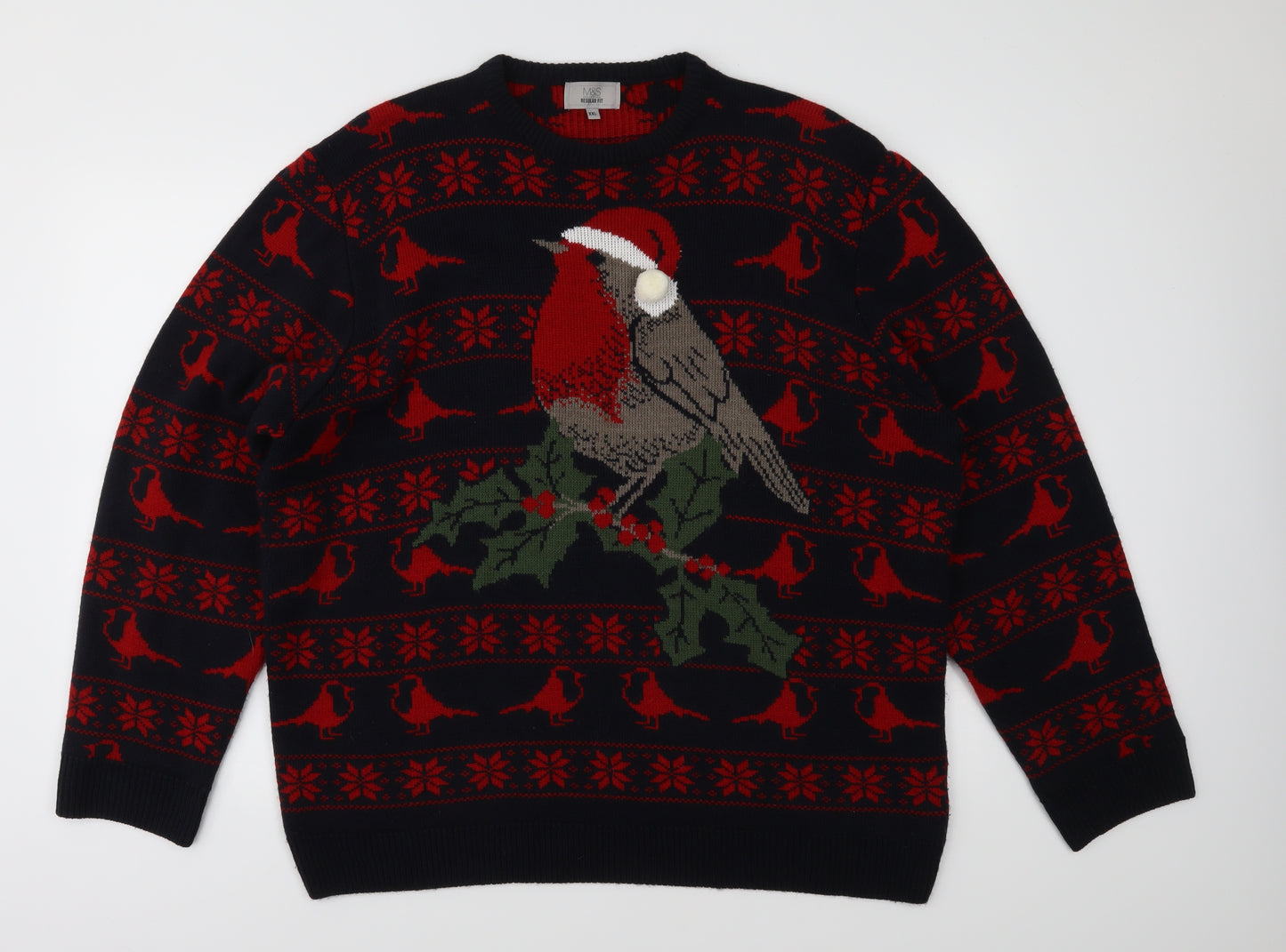 Garfield & Marks Mens Blue Fair Isle Knit Pullover Jumper Size 2XL  - Winter robin