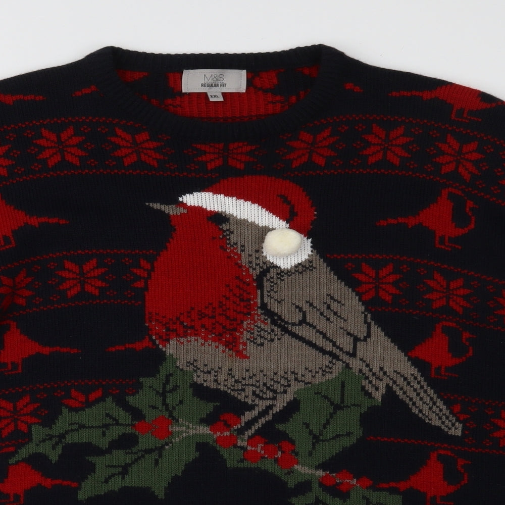 Garfield & Marks Mens Blue Fair Isle Knit Pullover Jumper Size 2XL  - Winter robin