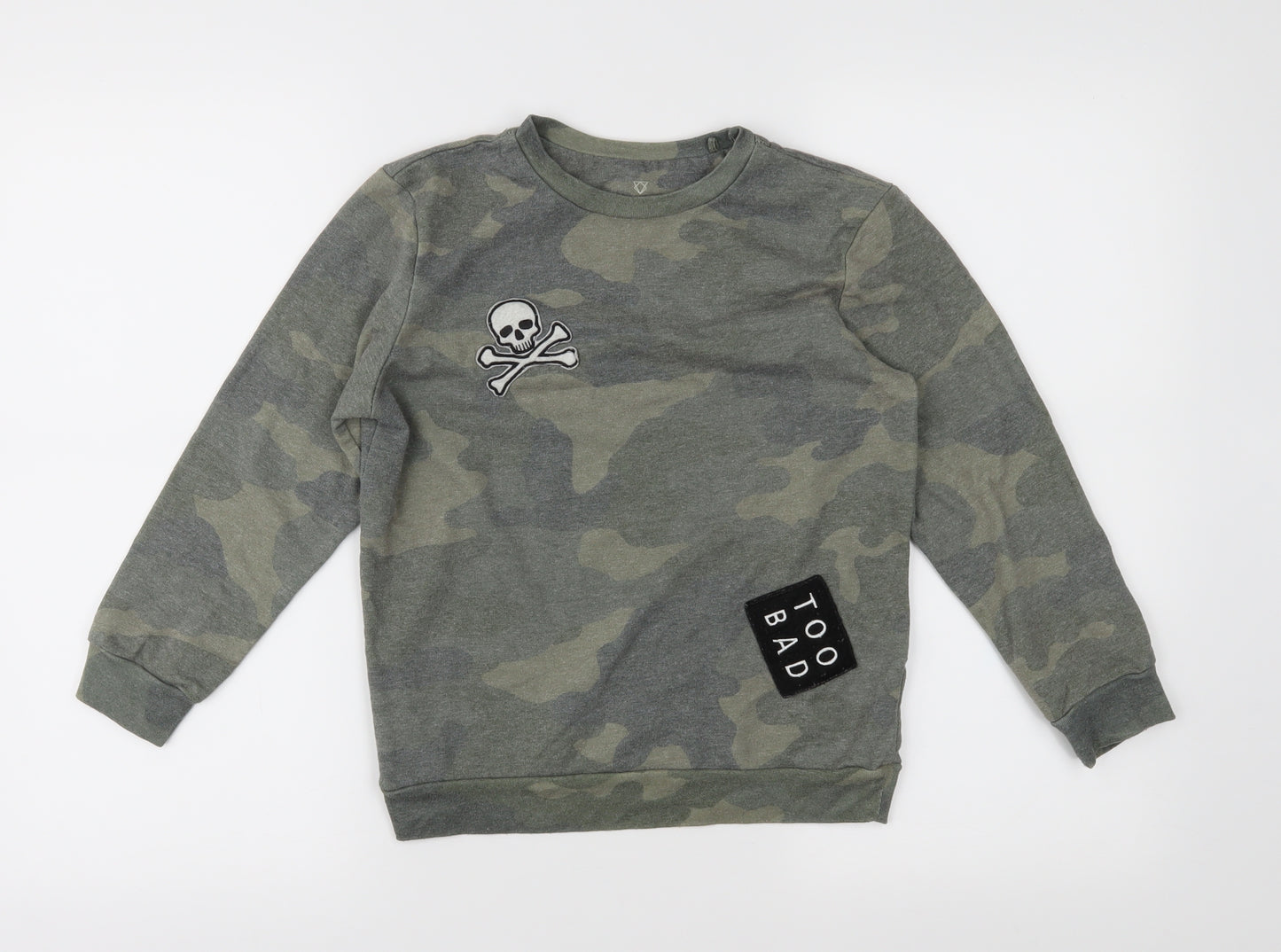 River Island Boys Green Camouflage Jersey Pullover Sweatshirt Size 7-8 Years