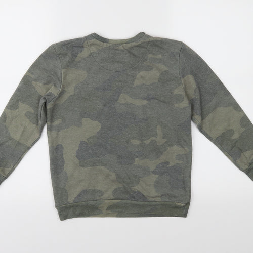 River Island Boys Green Camouflage Jersey Pullover Sweatshirt Size 7-8 Years