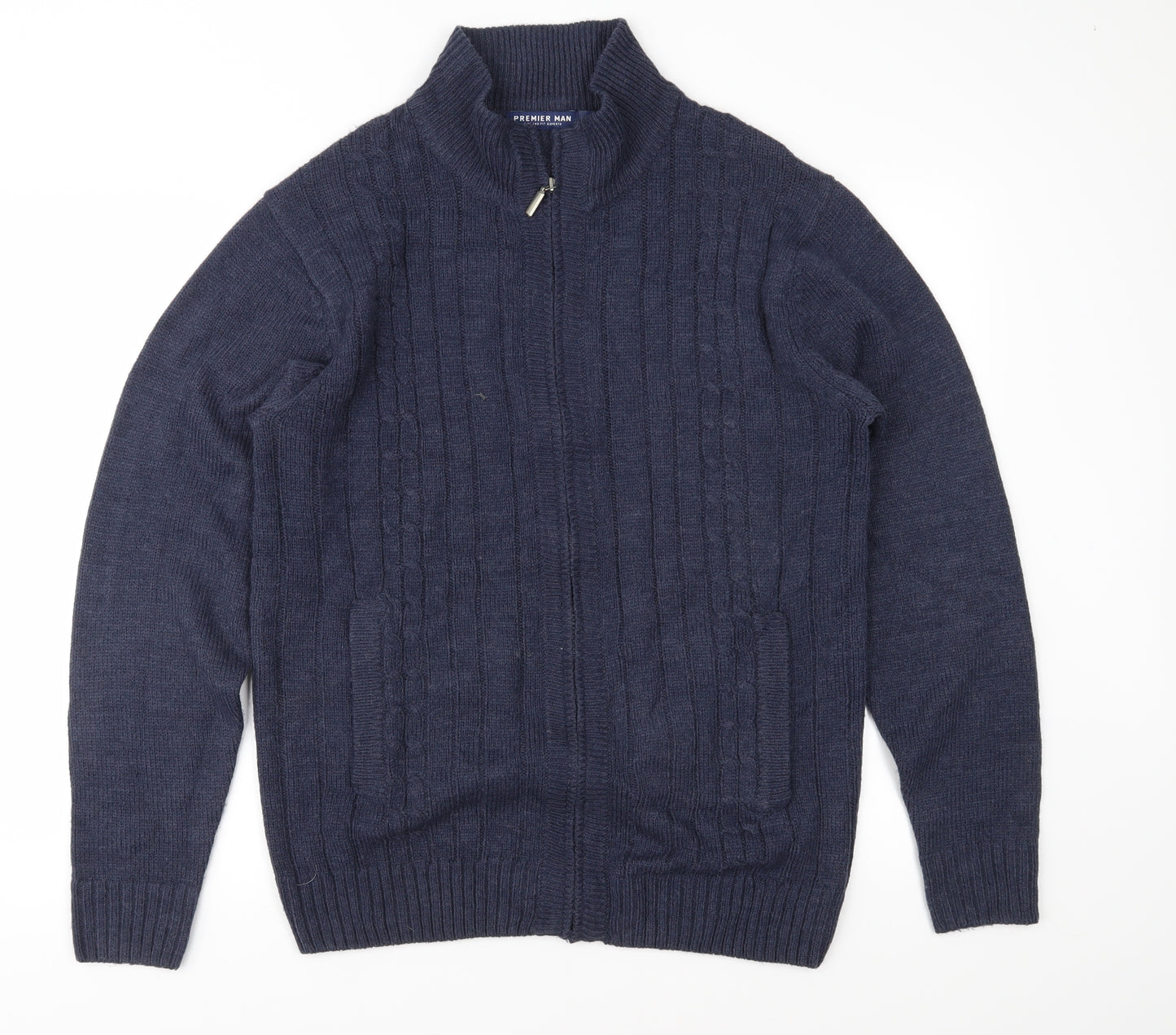 Premier Mens Blue  Knit Cardigan Jumper Size M