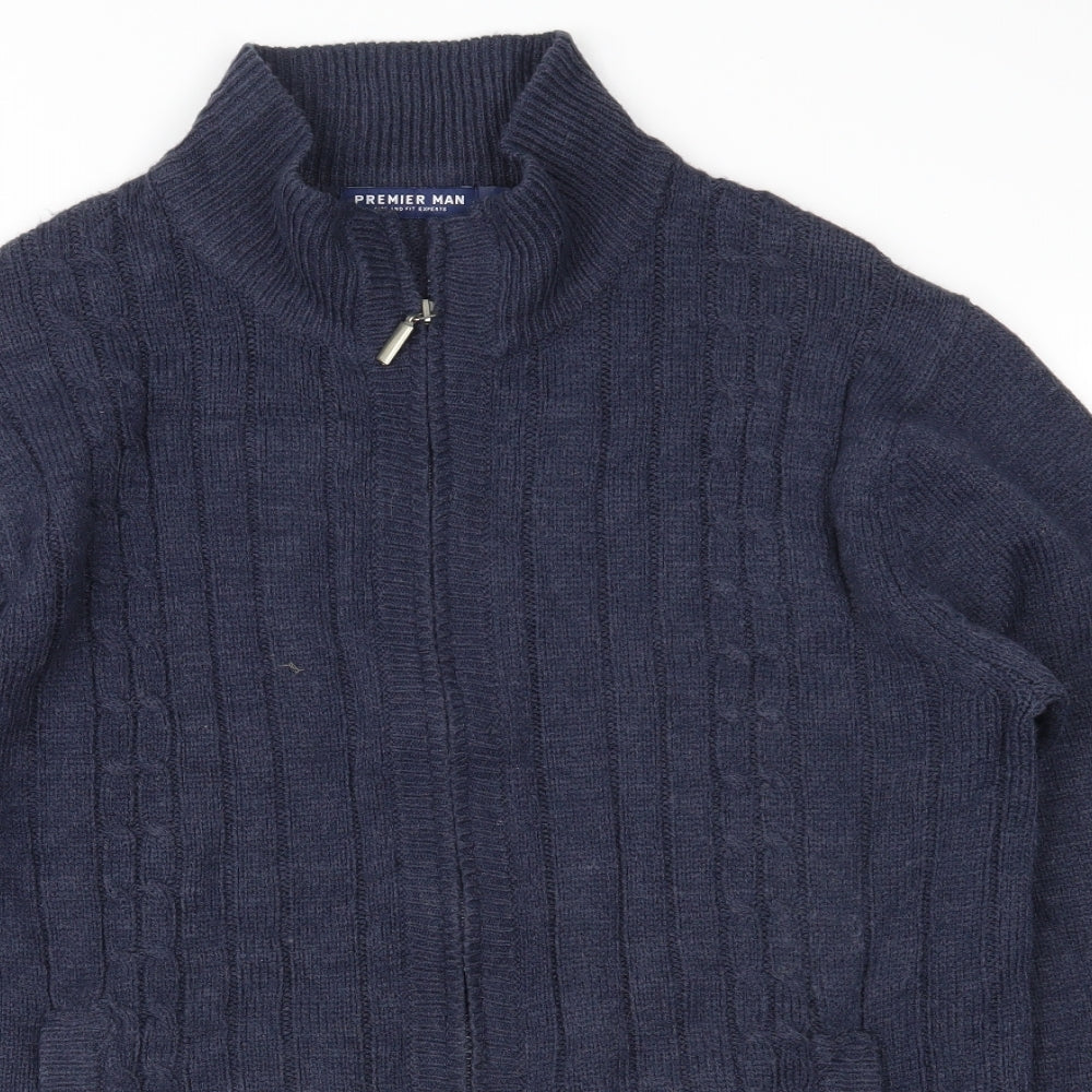 Premier Mens Blue  Knit Cardigan Jumper Size M