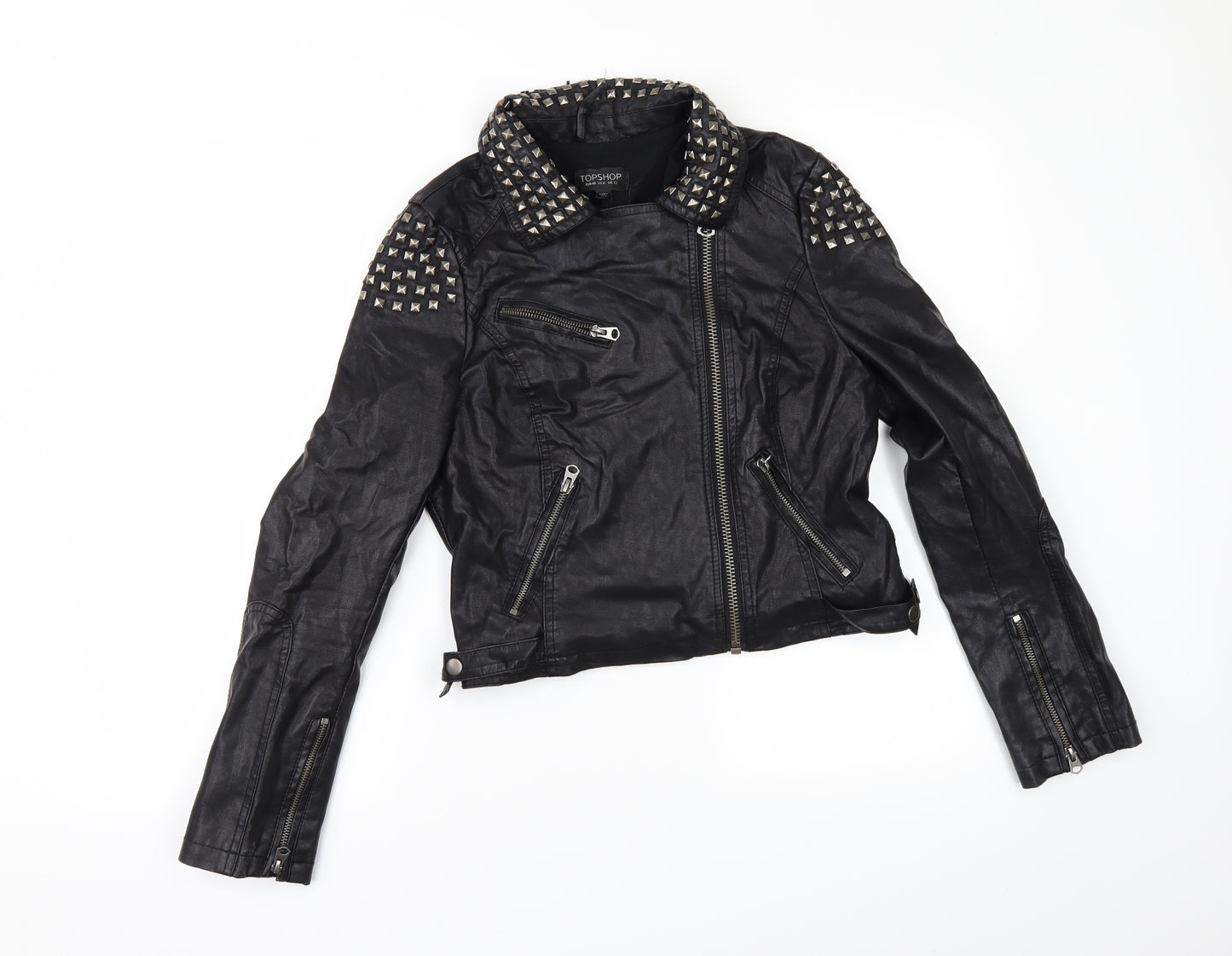 Topshop Womens Black   Jacket  Size 2  - leather look