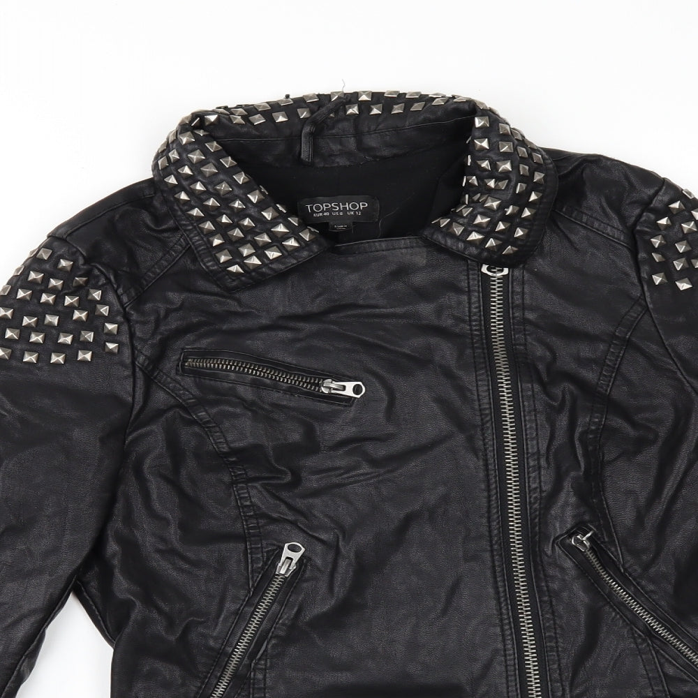 Topshop Womens Black   Jacket  Size 2  - leather look