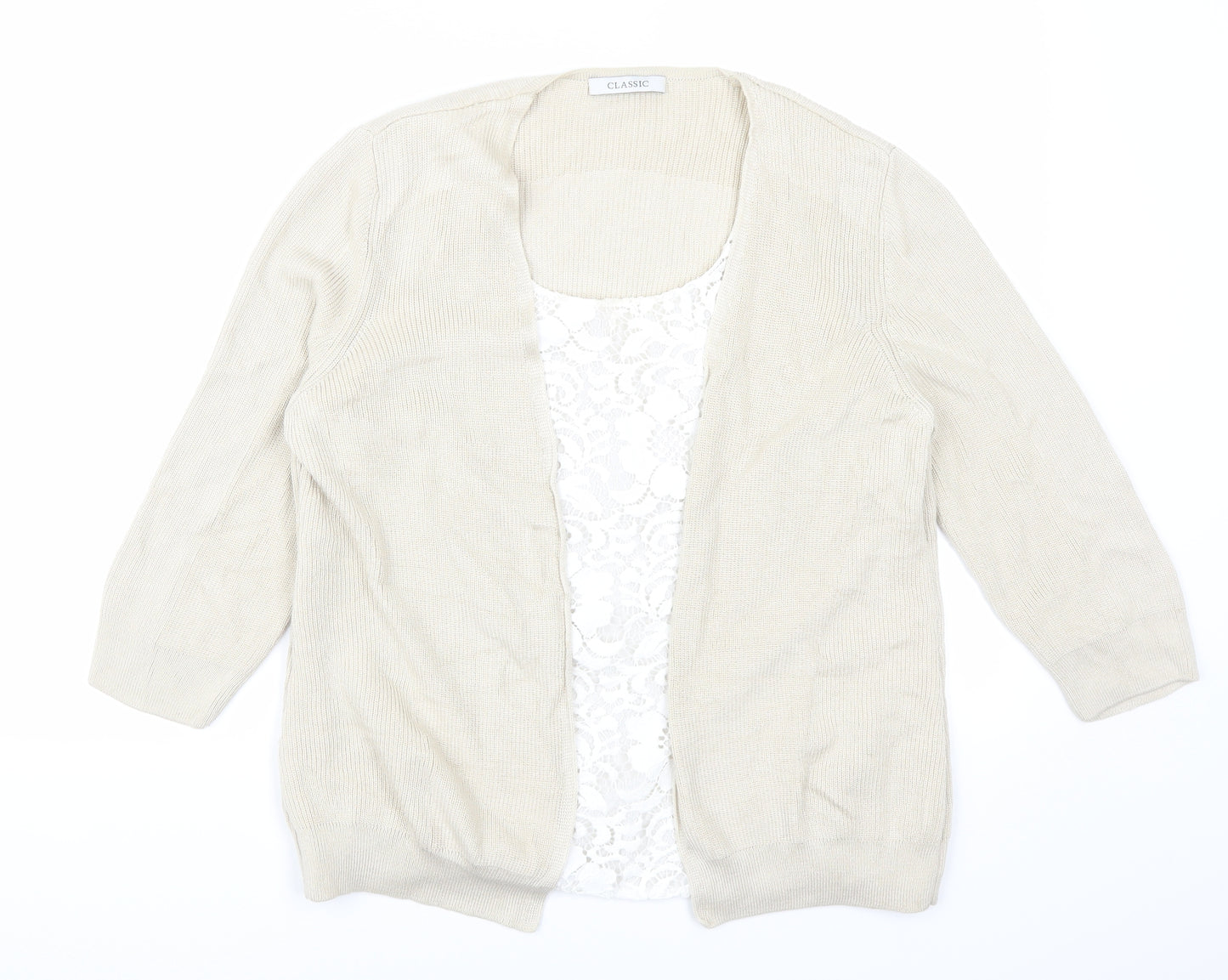 Marks and Spencer Womens Beige  Lace Cardigan Jumper Size 14  - Cardigan and Top All in One