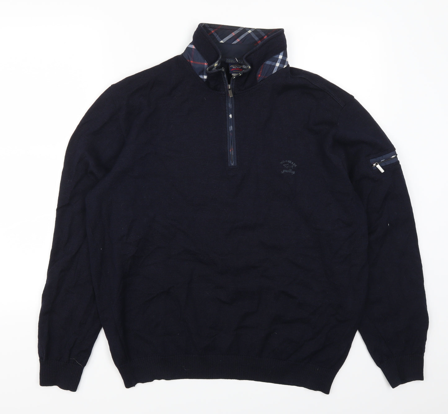 Paul Shark Mens Blue Check  Pullover Jumper Size L