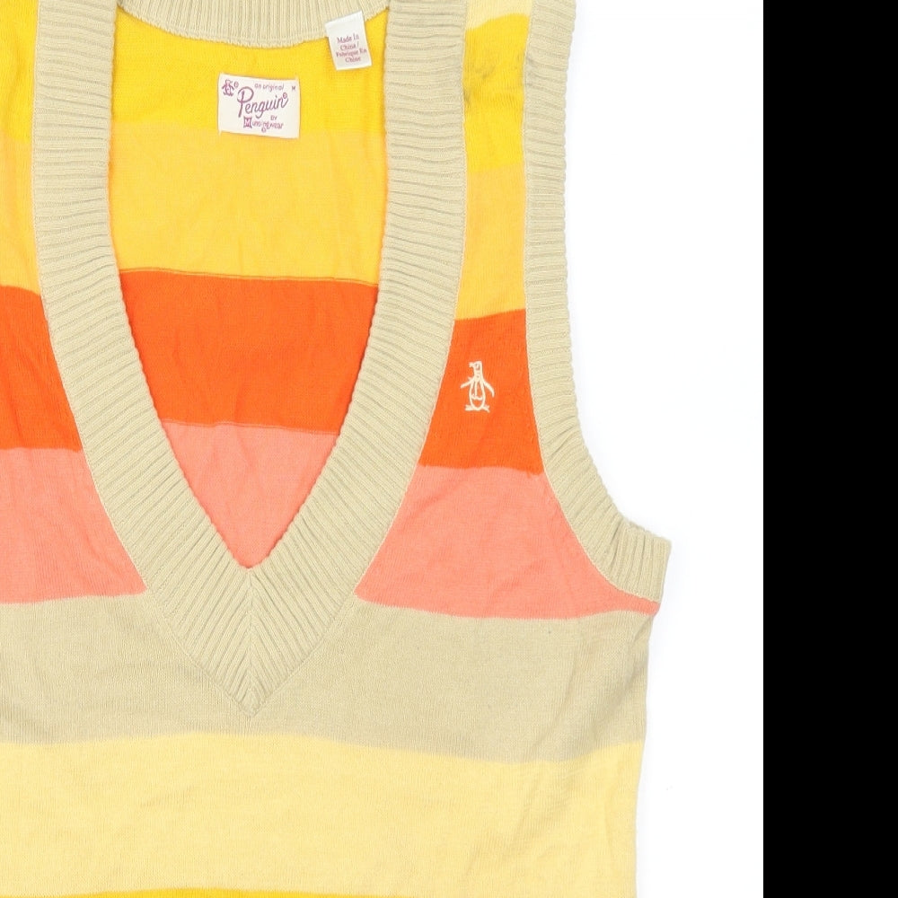 Penguin Mens Orange Striped  Vest Jumper Size M