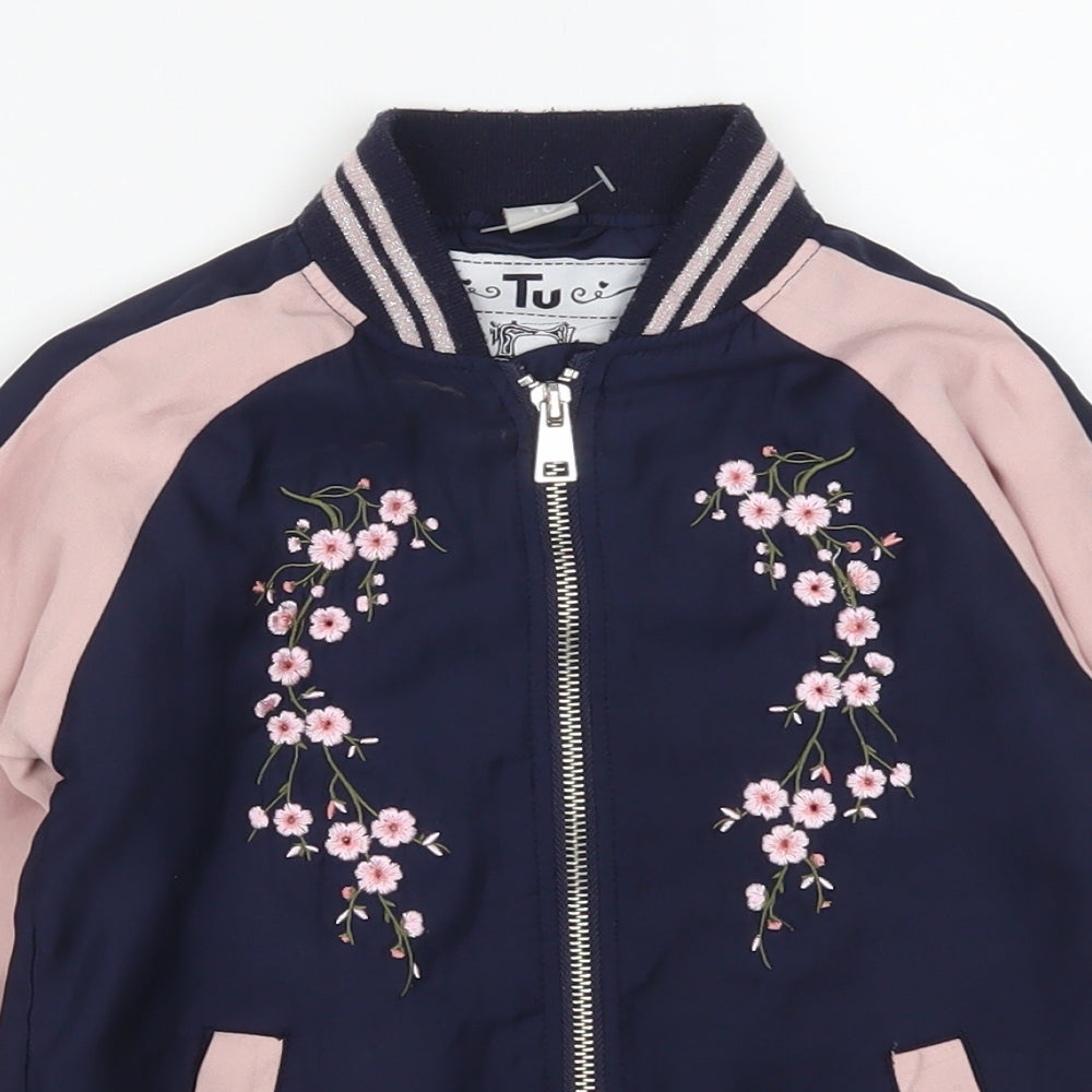 TU Girls Blue Flecked  Bomber Jacket Jacket Size 6 Years  - Pink